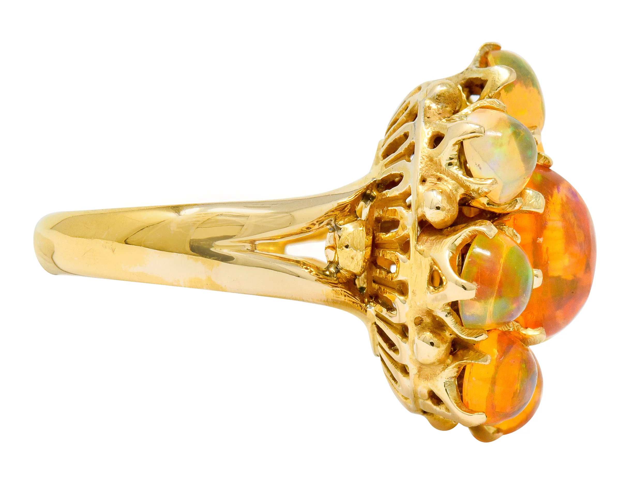 Victorian Mexican Fire Opal 14 Karat Gold Cluster Ring - Image 3