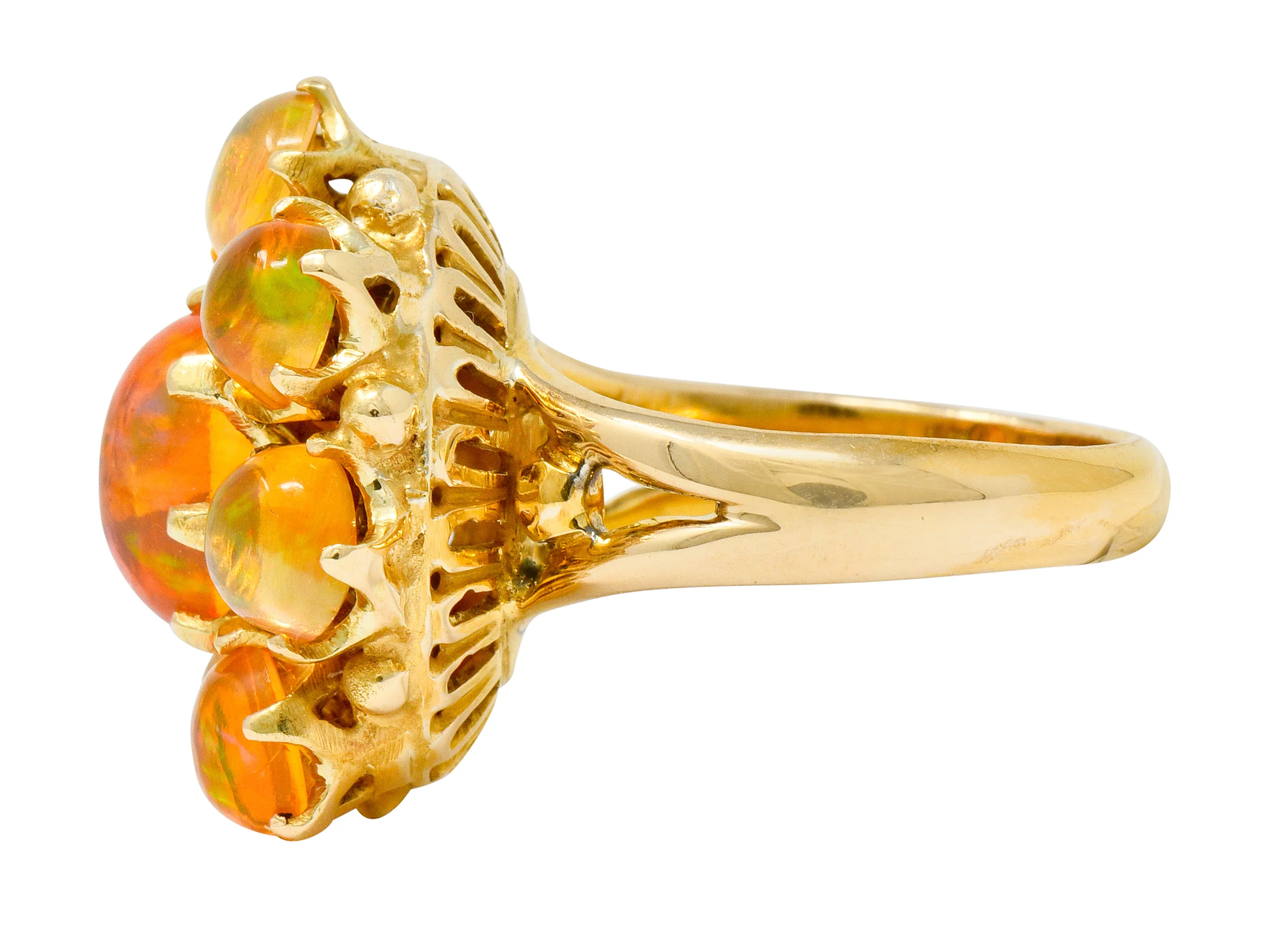 Victorian Mexican Fire Opal 14 Karat Gold Cluster Ring - Image 4