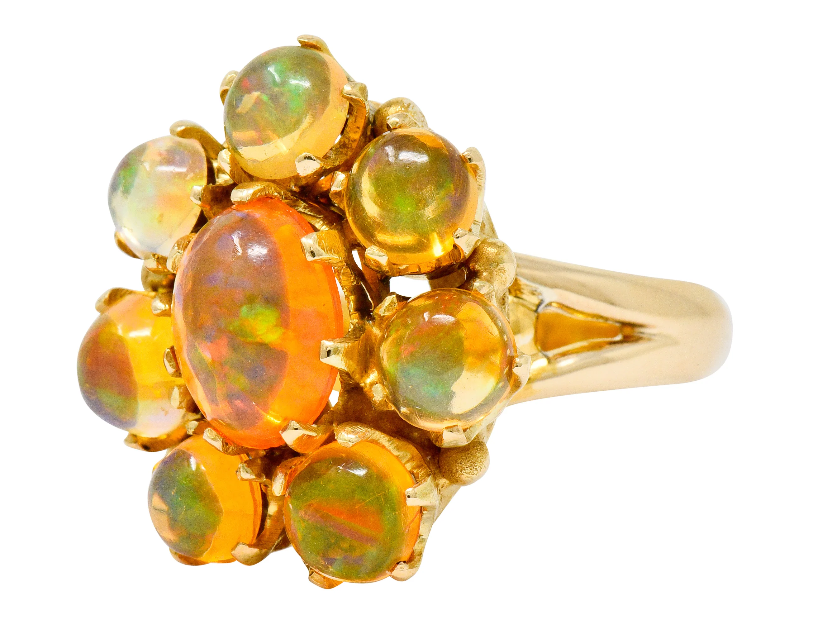 Victorian Mexican Fire Opal 14 Karat Gold Cluster Ring - Image 5
