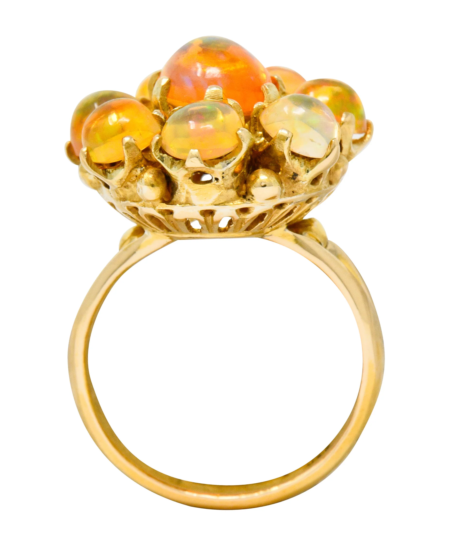 Victorian Mexican Fire Opal 14 Karat Gold Cluster Ring - Image 7