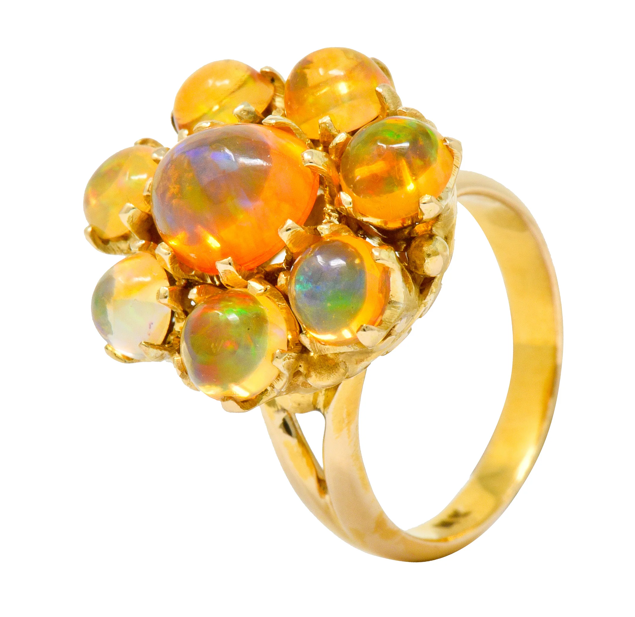 Victorian Mexican Fire Opal 14 Karat Gold Cluster Ring - Image 9