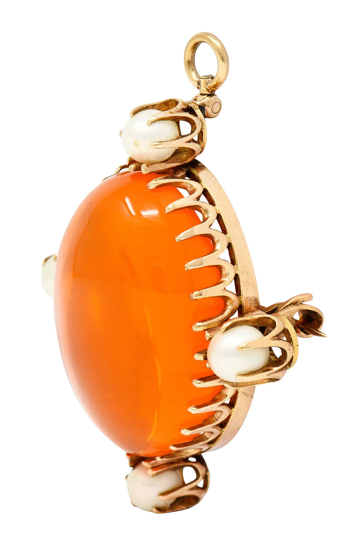 Victorian Mexican Fire Opal Pearl 14 Karat Gold Cabochon Pendant Brooch - Image 6