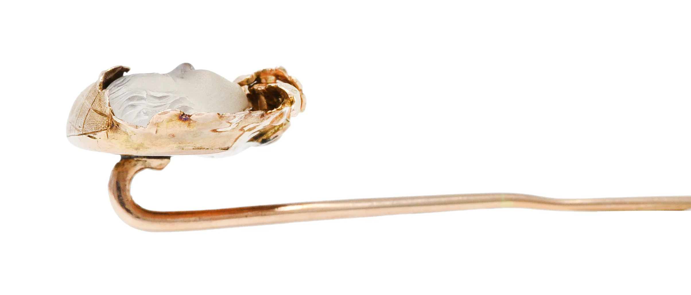 Victorian Moonstone 14 Karat Rose Gold Comedy Tragedy Carved Baby Stickpin - Image 4
