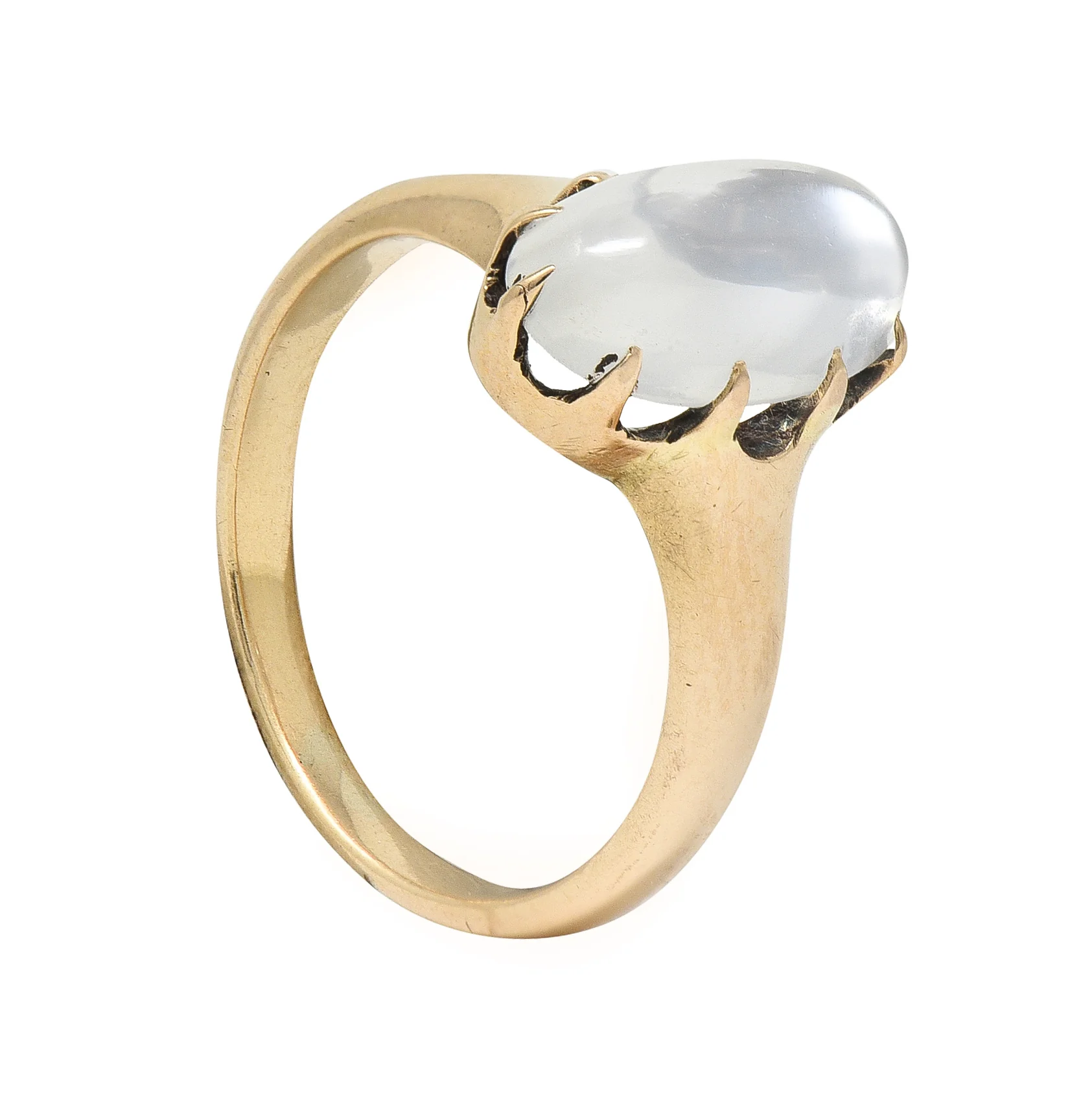 Victorian Moonstone Cabochon 14 Karat Rose Gold Antique Belcher Ring - Image 9
