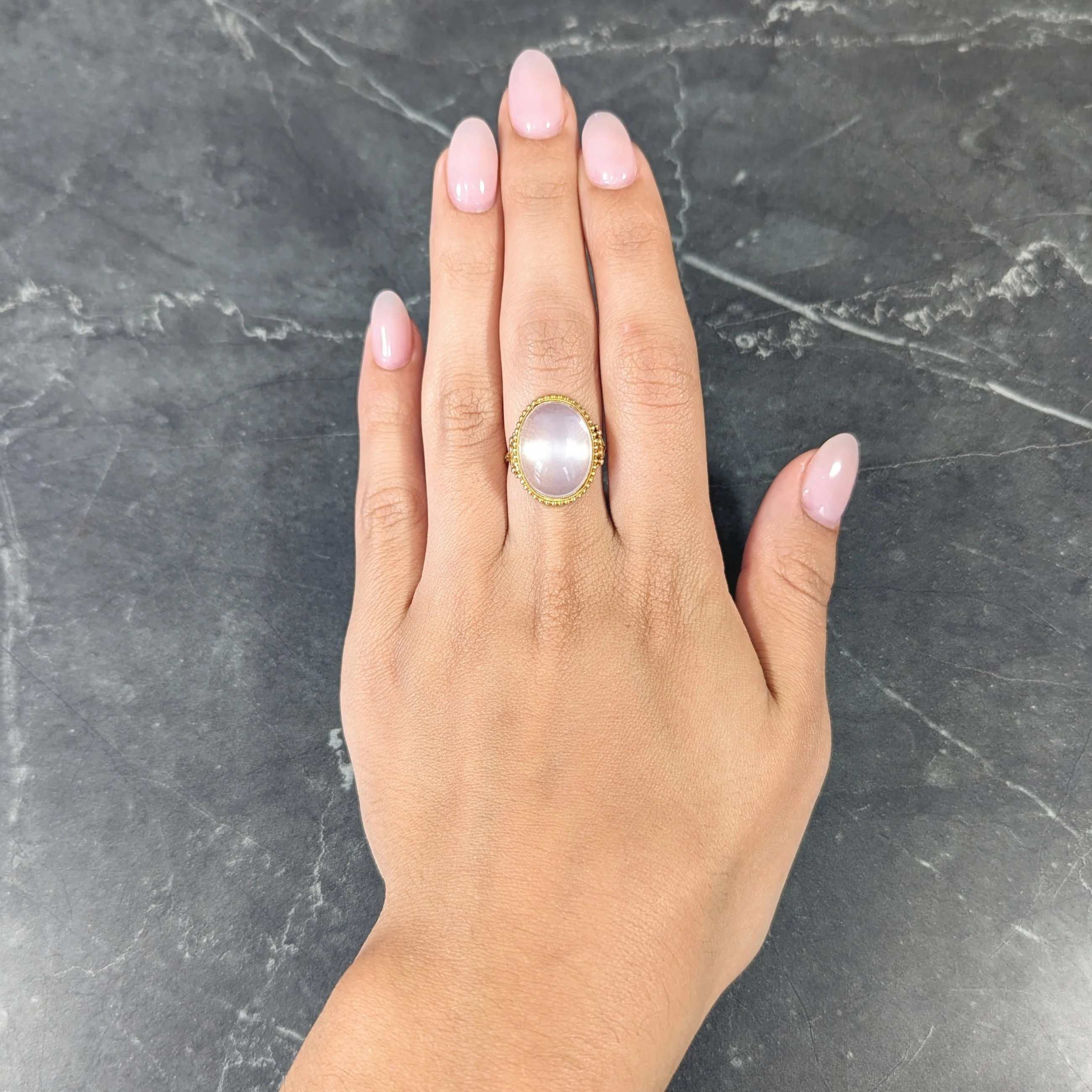 Victorian Moonstone Cabochon 18 Karat Yellow Gold Antique Heart Ring - Image 10