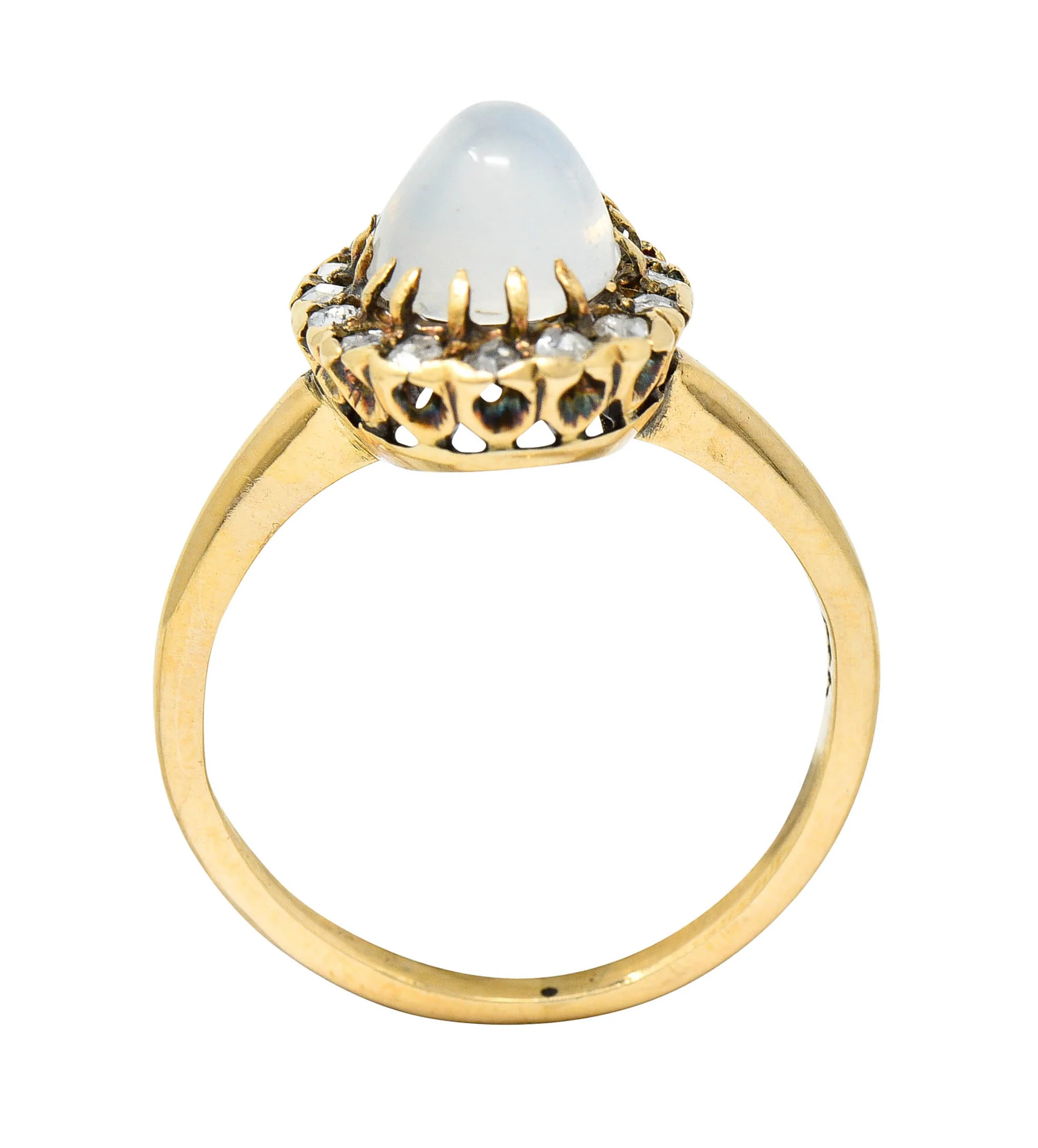 Victorian Moonstone Cabochon Diamond 14 Karat Gold Cluster Ring - Image 8
