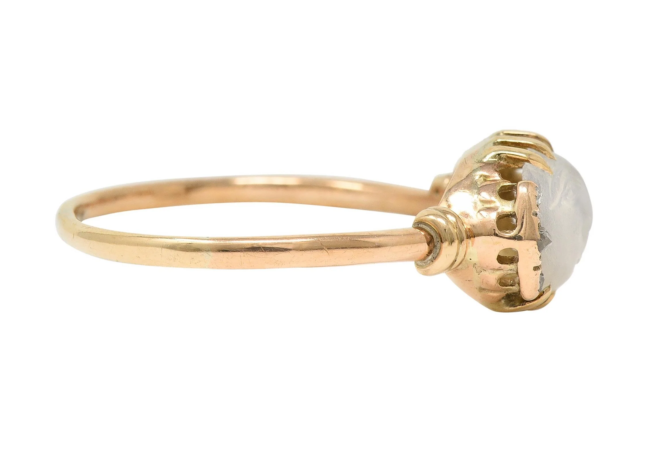 Victorian Moonstone Diamond 14 Karat Yellow Gold Man In The Moon Antique Ring - Image 3
