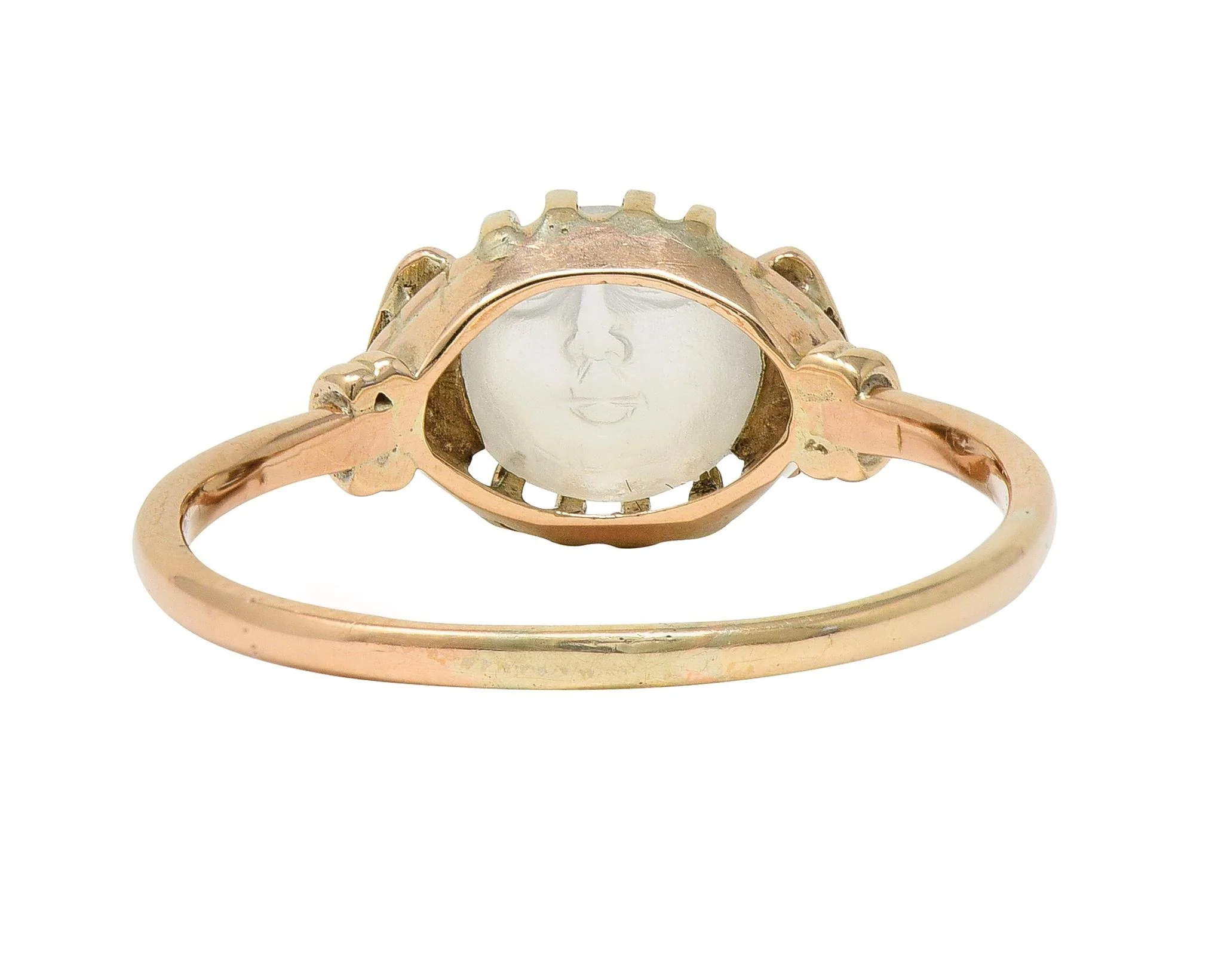 Victorian Moonstone Diamond 14 Karat Yellow Gold Man In The Moon Antique Ring - Image 5