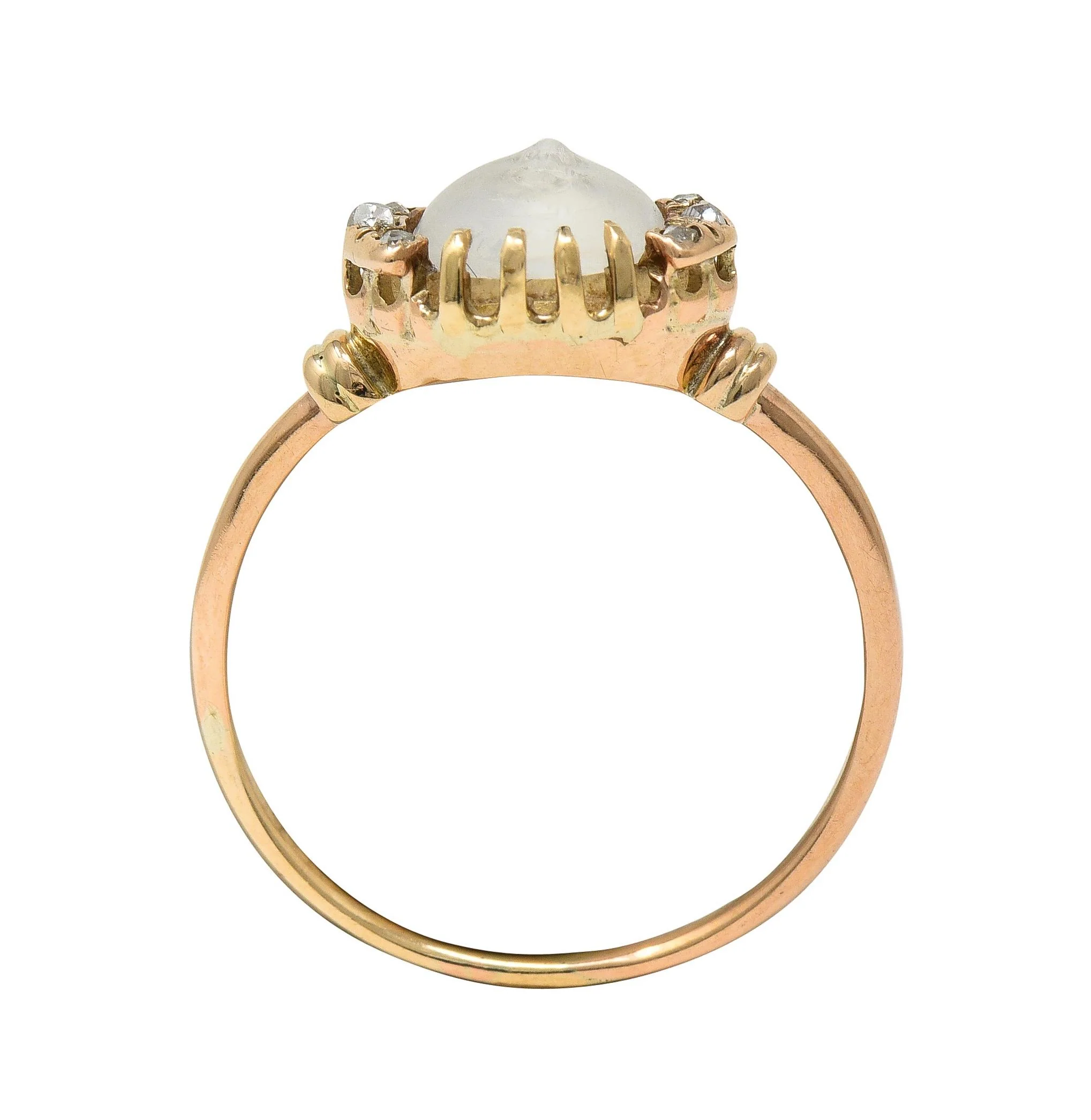 Victorian Moonstone Diamond 14 Karat Yellow Gold Man In The Moon Antique Ring - Image 8