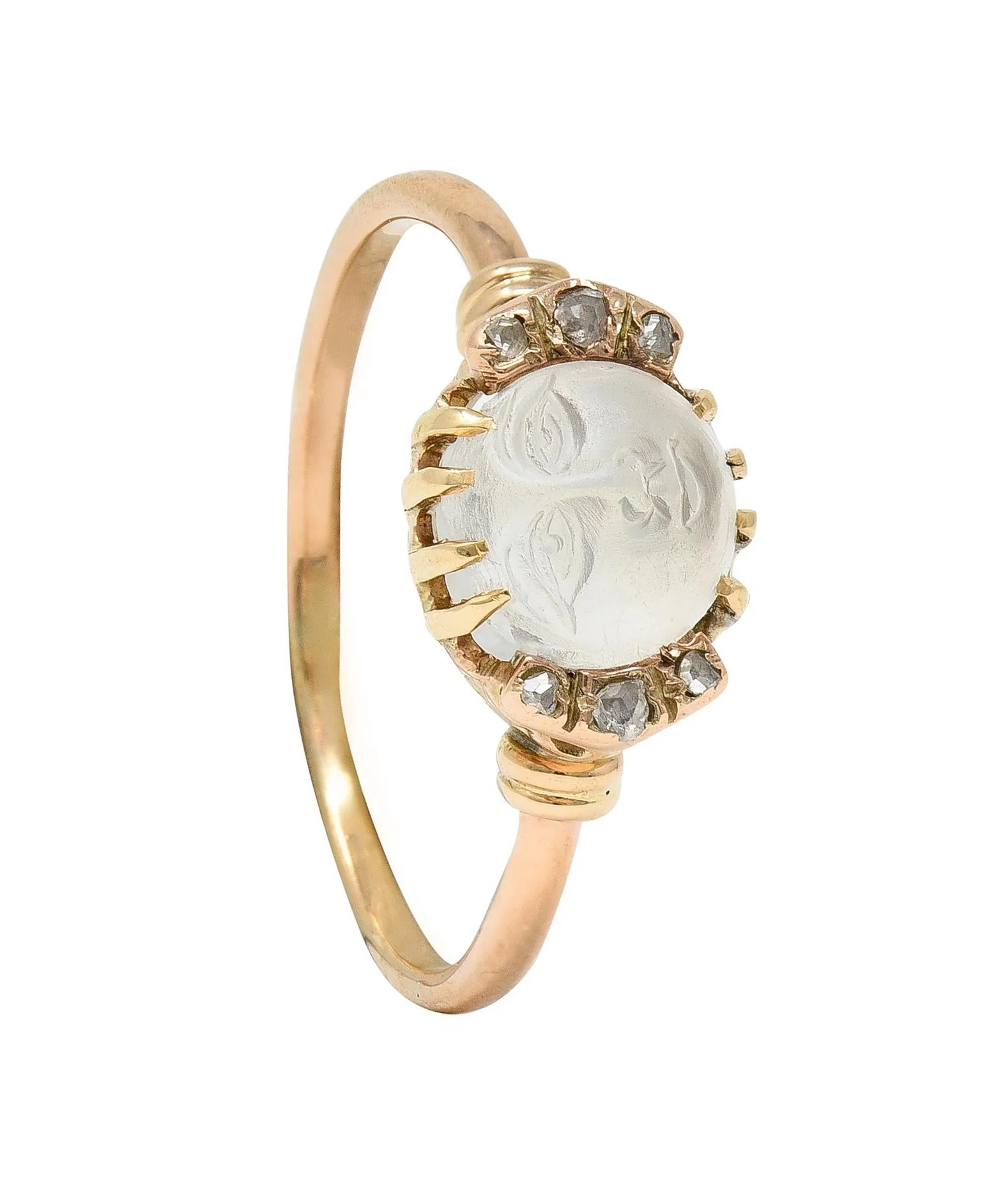 Victorian Moonstone Diamond 14 Karat Yellow Gold Man In The Moon Antique Ring - Image 9