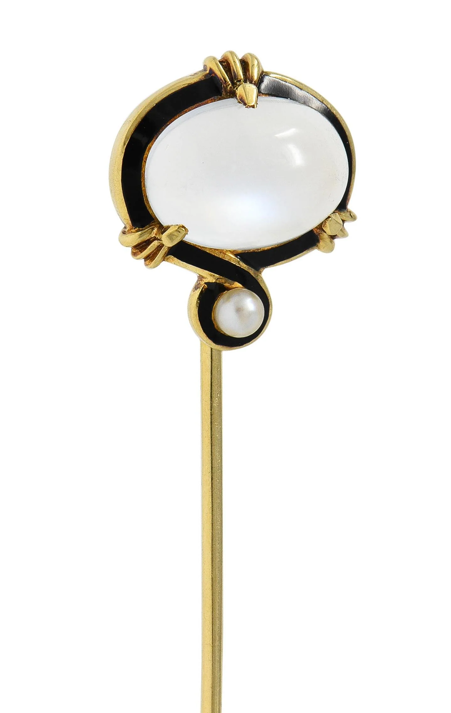Victorian Moonstone Pearl Enamel 18 Karat Gold Antique Stickpin - Image 10