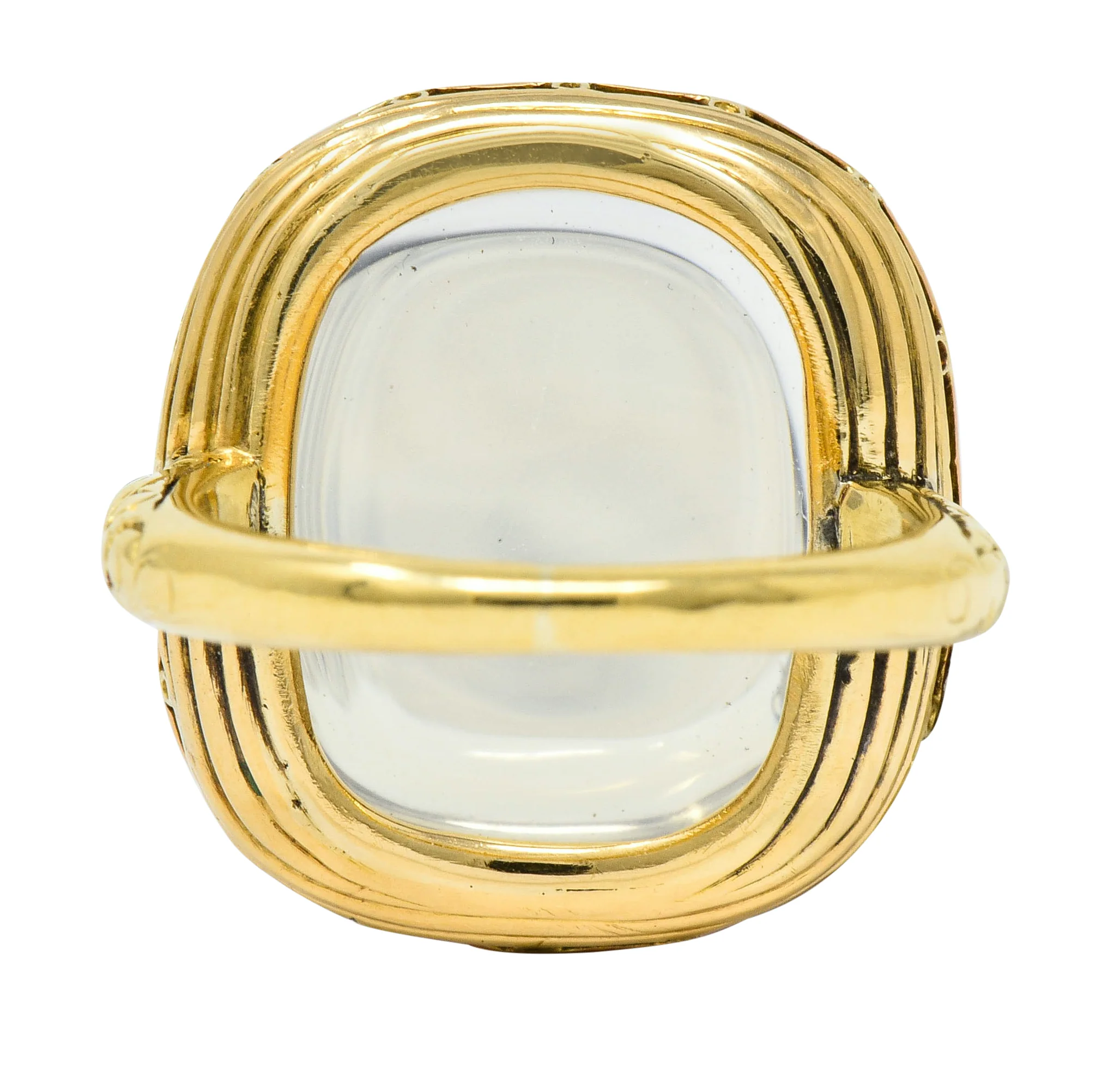 Victorian Moonstone Ruby 18 Karat Gold Cushion Cabochon Ring - Image 5