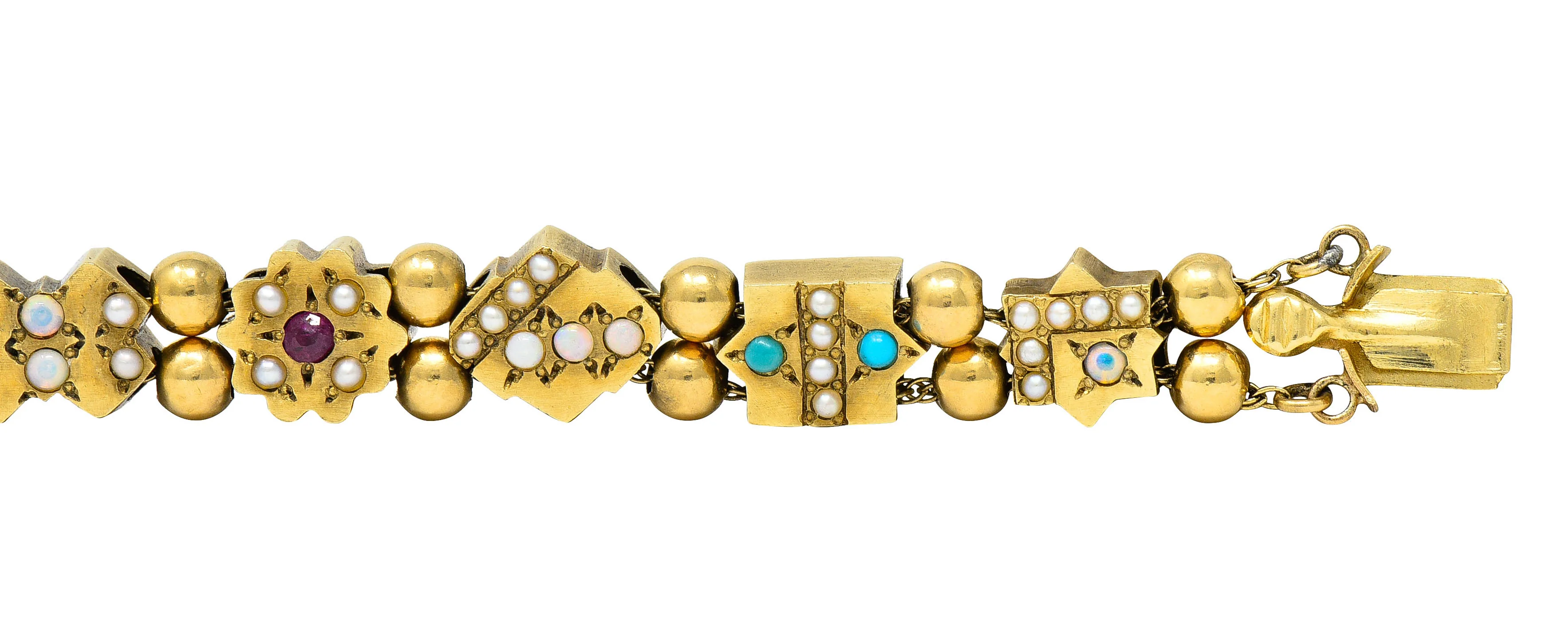 Victorian Multi-Gem 14 Karat Gold Slide Link Bracelet - Image 9