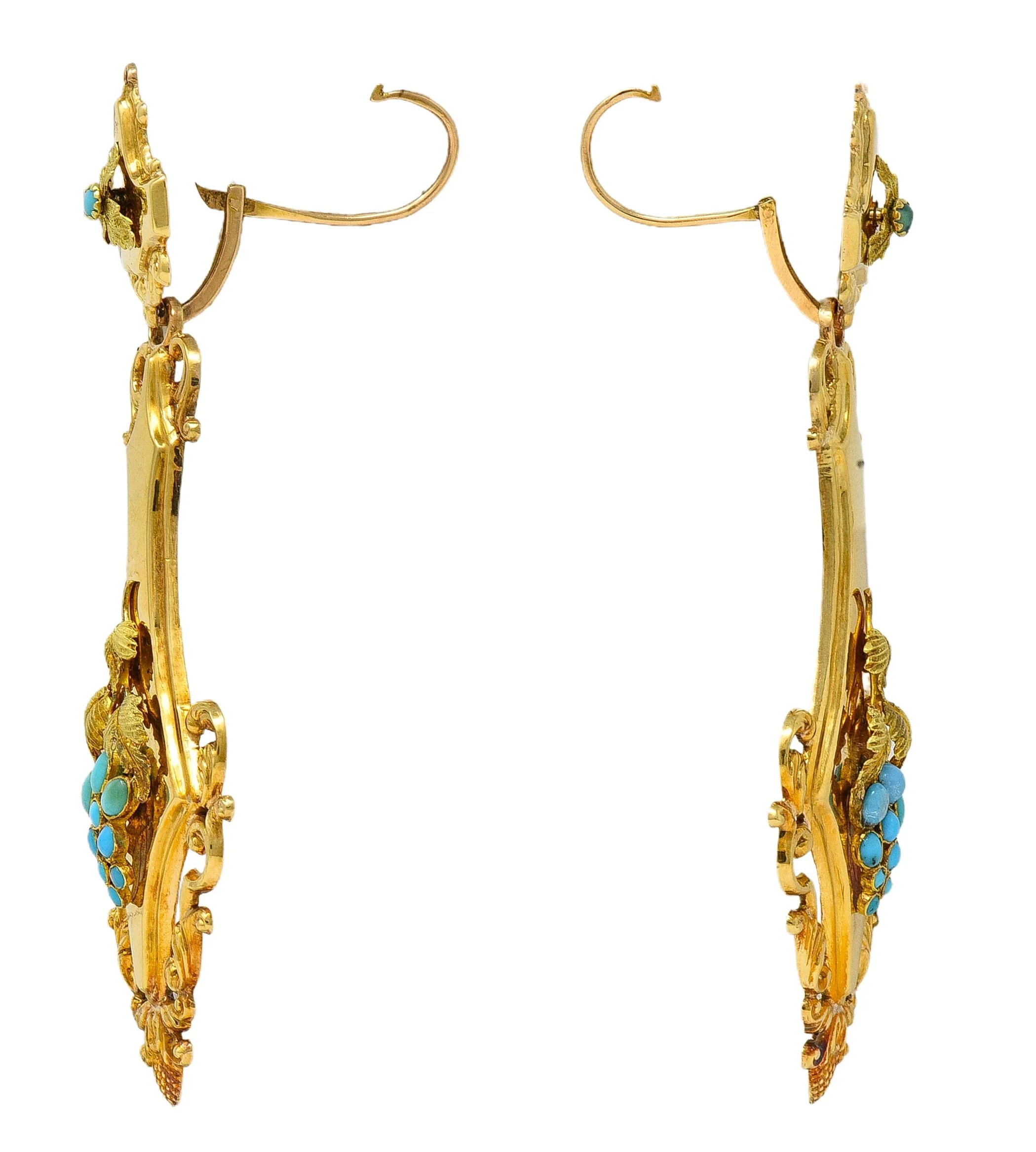 Victorian Neoclassical Revival Turquoise 18 Karat Yellow Gold Antique Grape Drop Earrings - Image 5