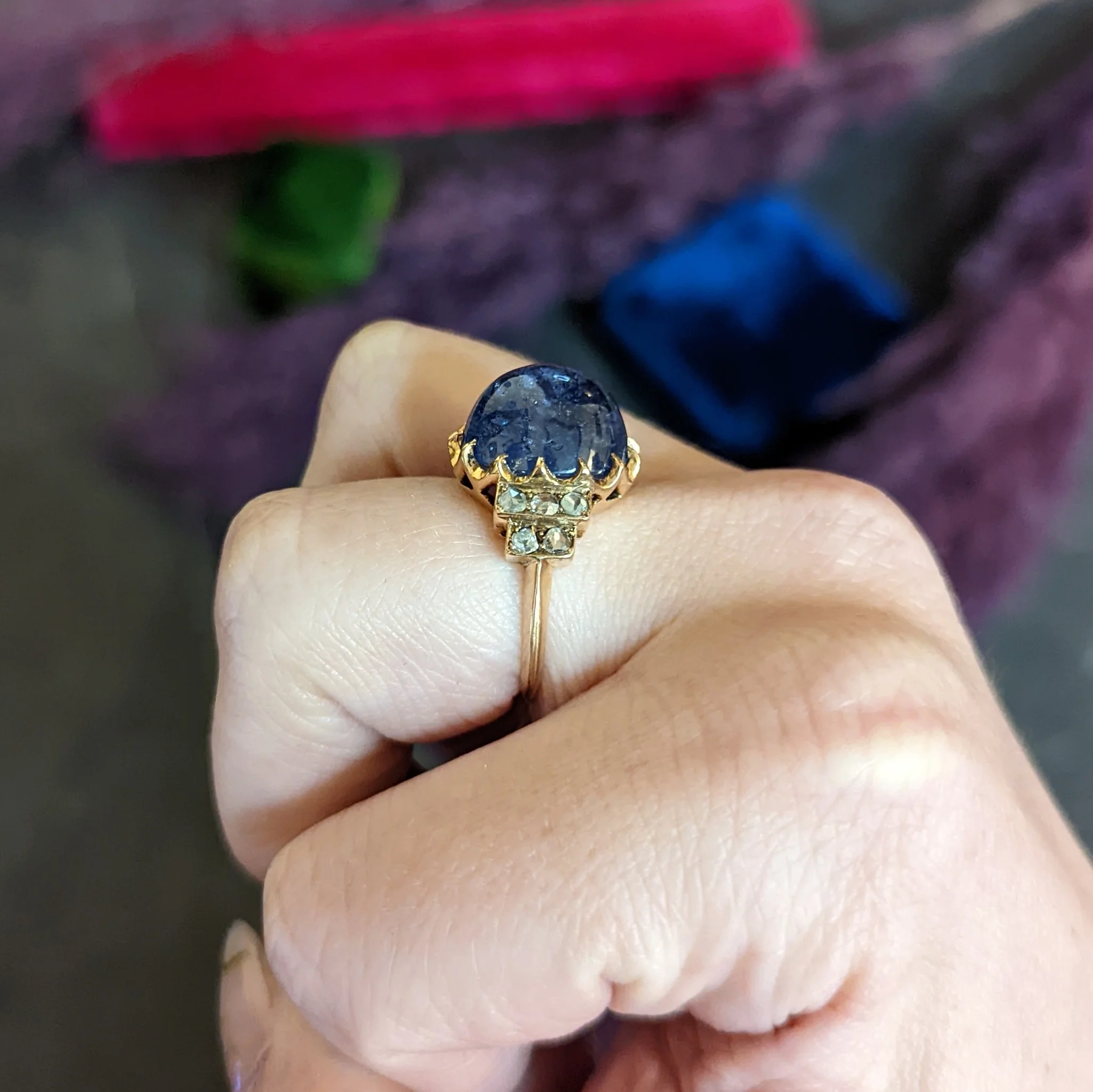 Victorian No Heat Ceylon 18.80 CTW Sapphire Diamond 14 Karat Rose Gold Ring GIA - Image 14