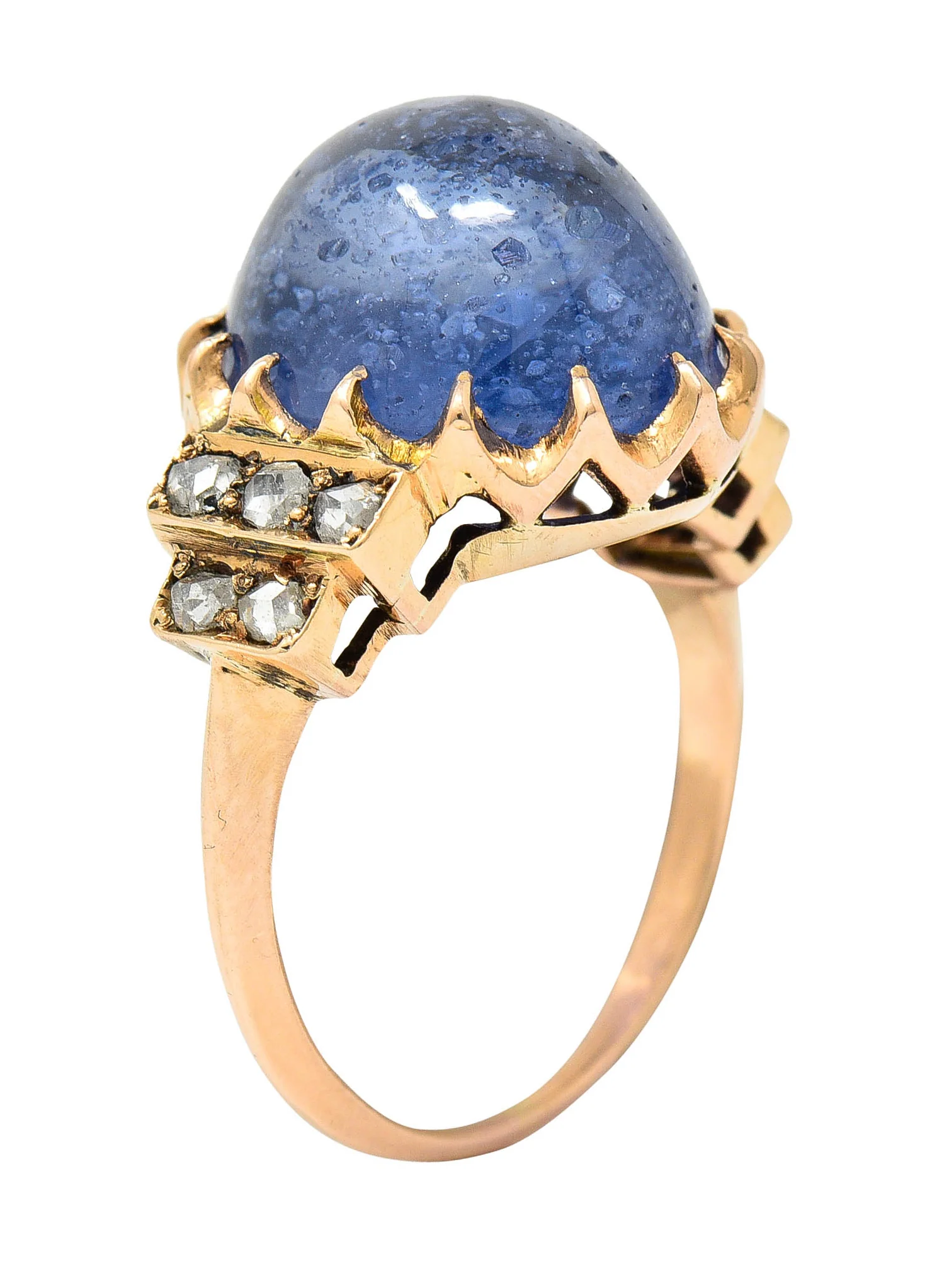 Victorian No Heat Ceylon 18.80 CTW Sapphire Diamond 14 Karat Rose Gold Ring GIA - Image 2