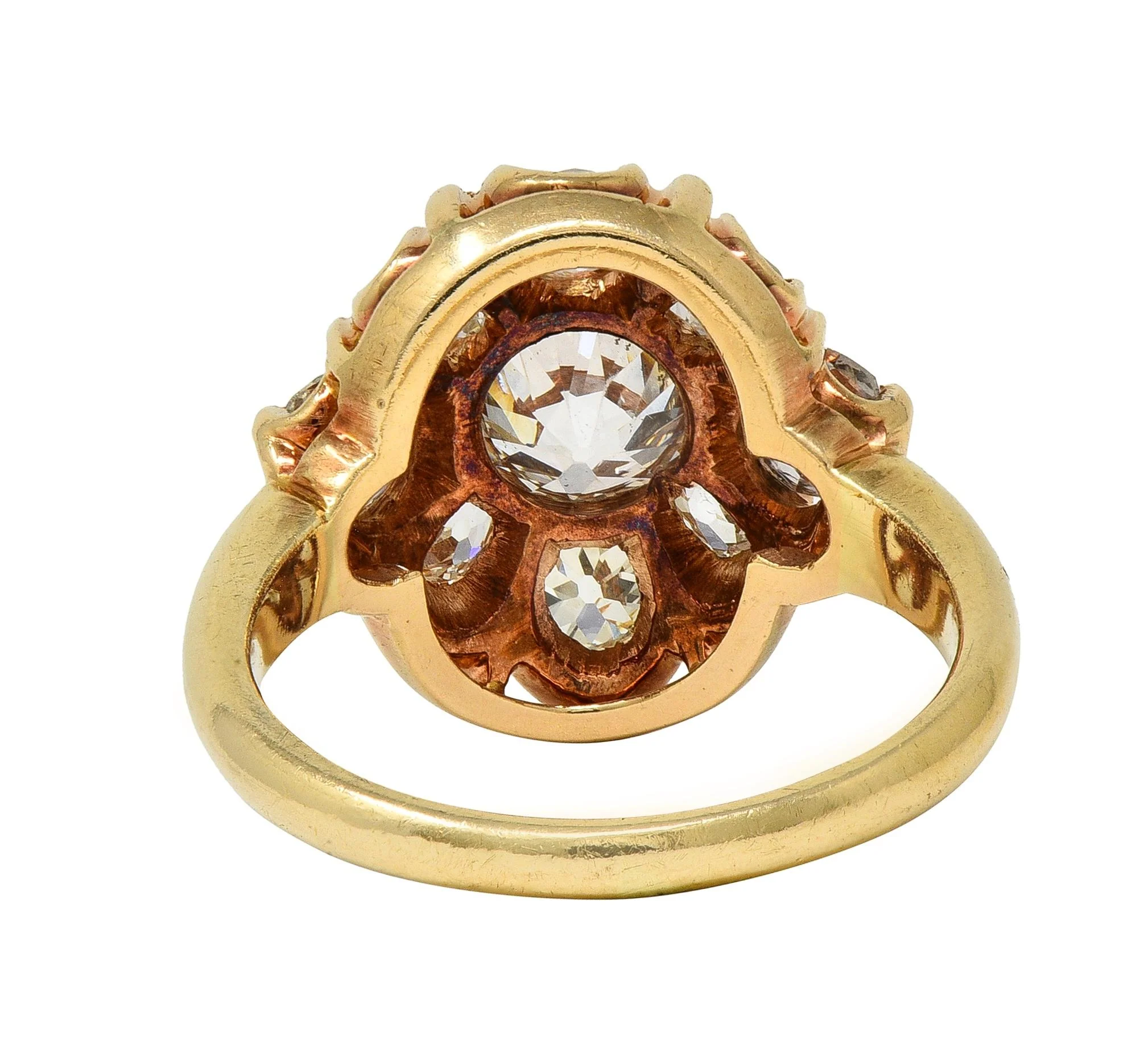 Victorian Old European Cut Diamond 14 Karat Yellow Gold Antique Cluster Ring - Image 3