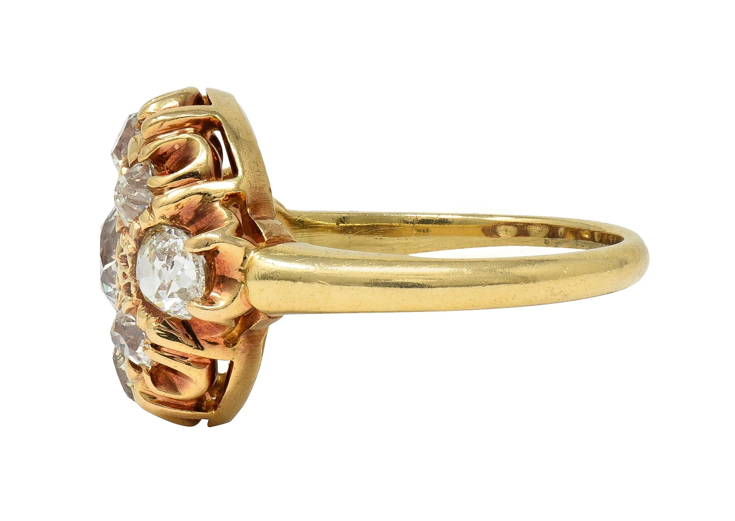 Victorian Old European Cut Diamond 14 Karat Yellow Gold Antique Cluster Ring - Image 4