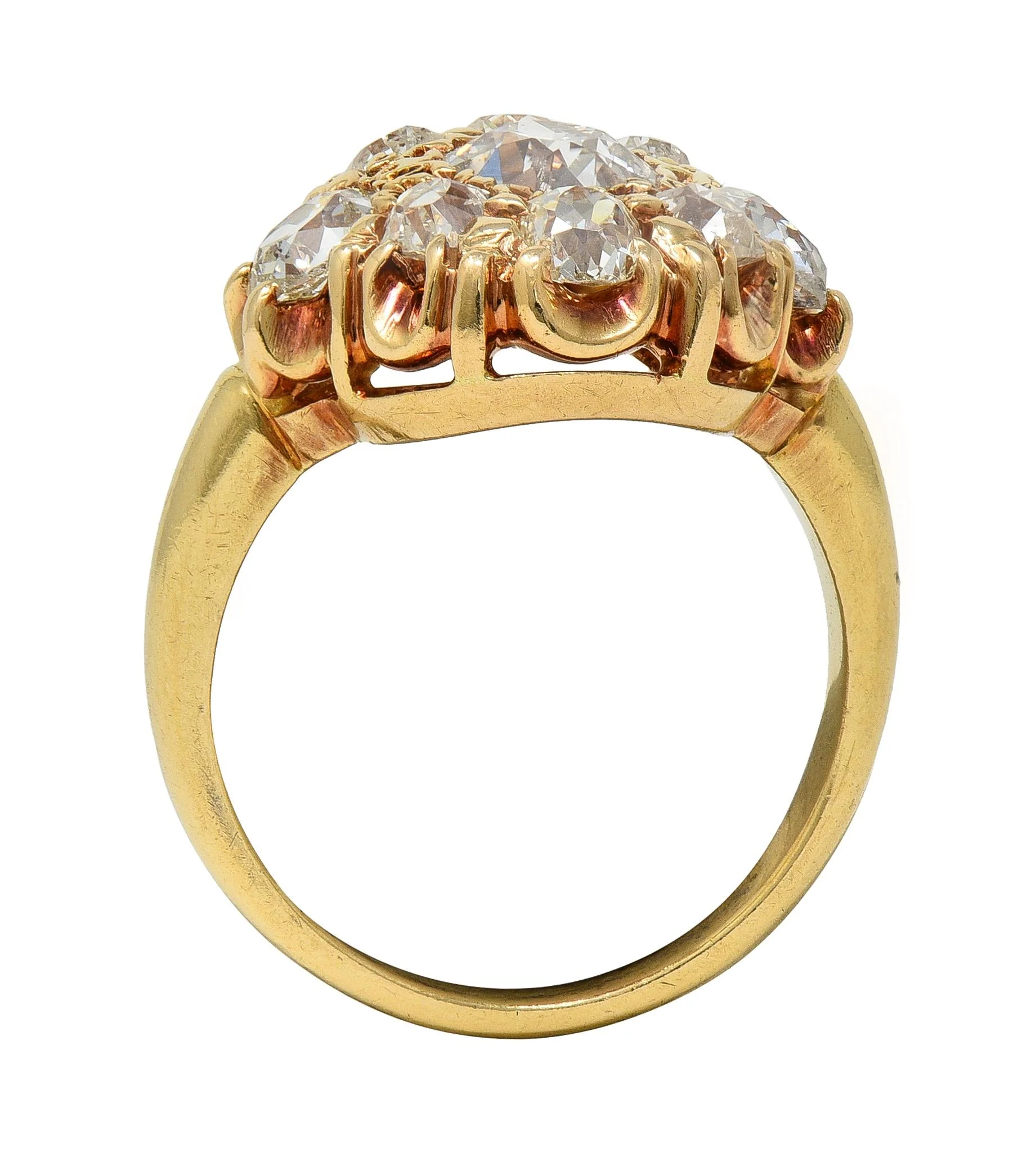 Victorian Old European Cut Diamond 14 Karat Yellow Gold Antique Cluster Ring - Image 6