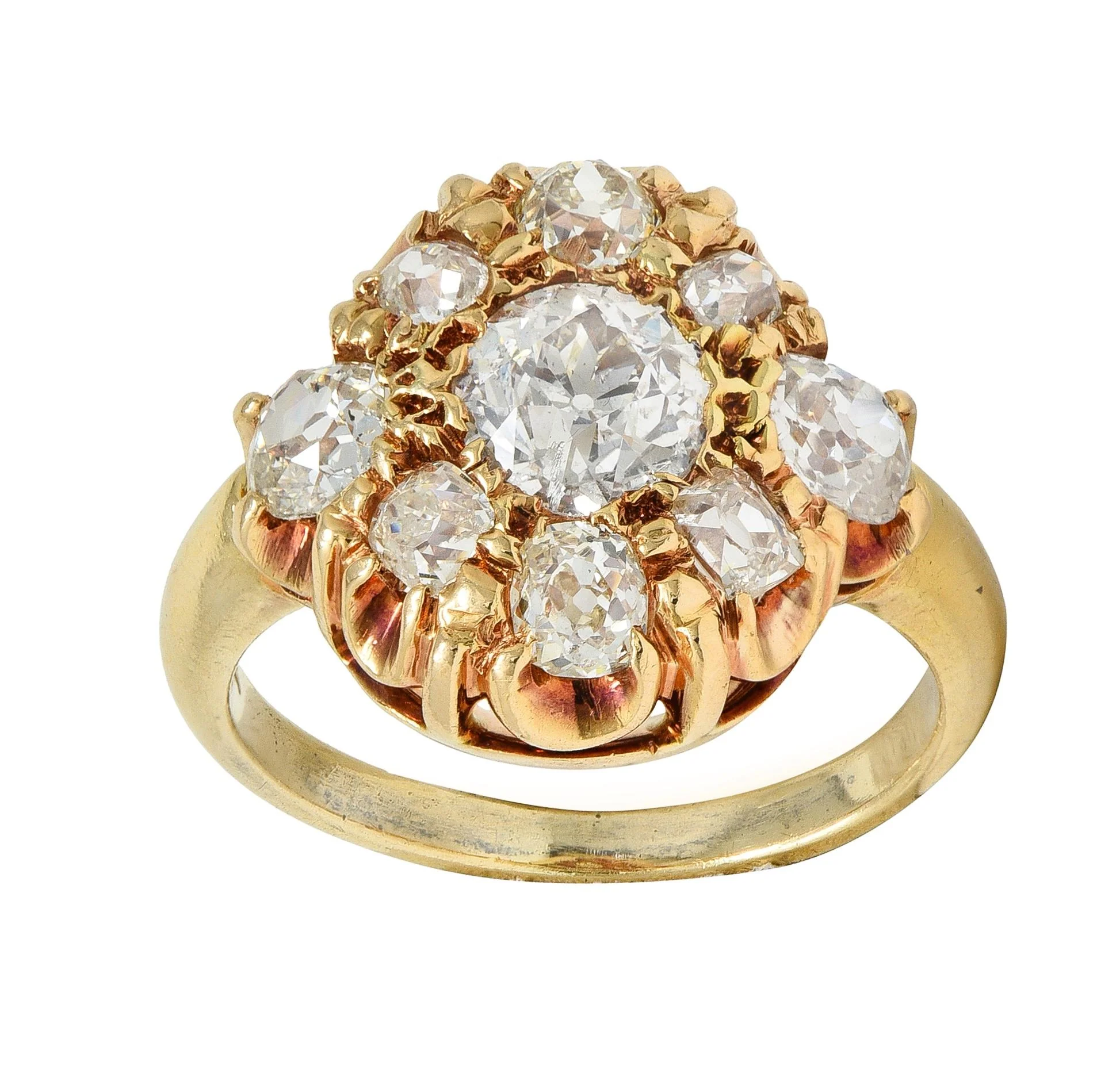 Victorian Old European Cut Diamond 14 Karat Yellow Gold Antique Cluster Ring - Image 7