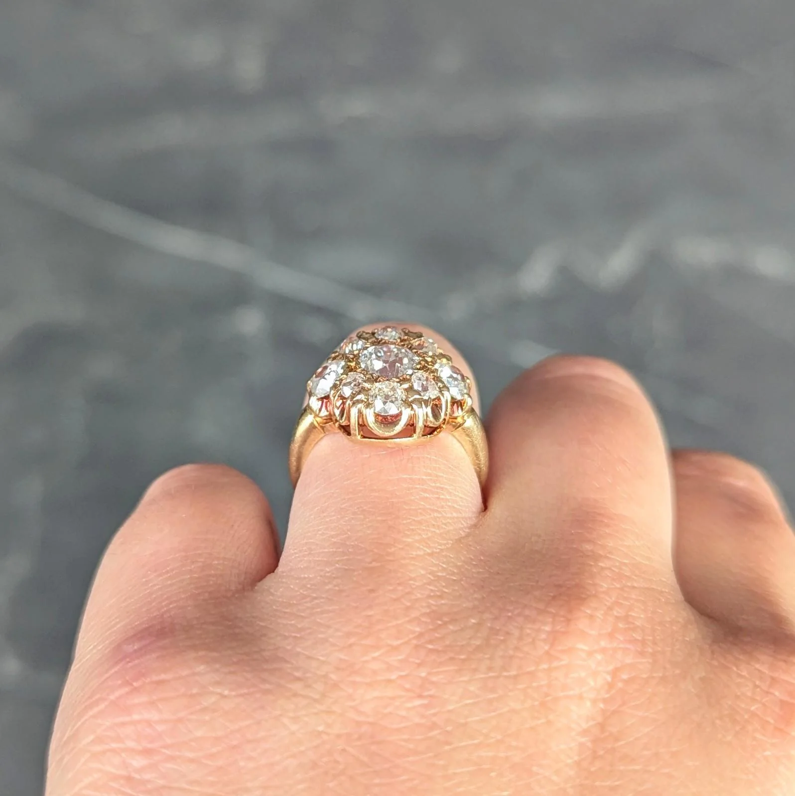 Victorian Old European Cut Diamond 14 Karat Yellow Gold Antique Cluster Ring - Image 9