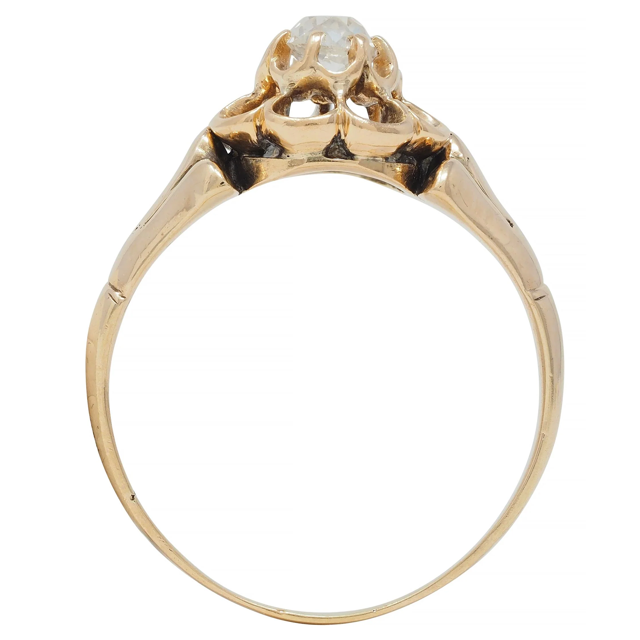 Victorian Old Mine Cut Diamond 14 Karat Gold Belcher Set Antique Engagement Ring - Image 9