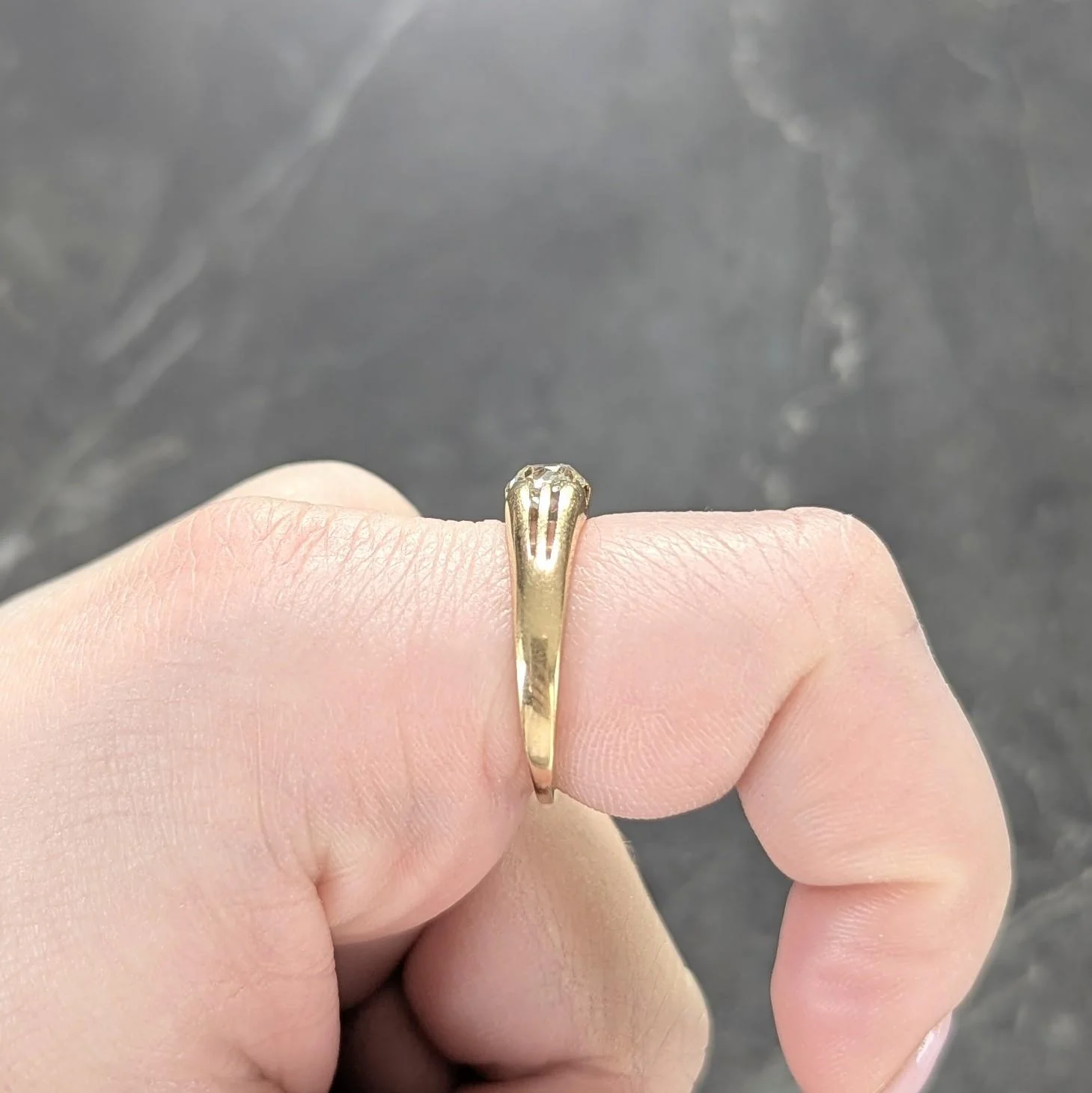 Victorian Old Mine Cut Diamond 18 Karat Yellow Gold Antique Belcher Solitaire Unisex Engagement Ring - Image 9