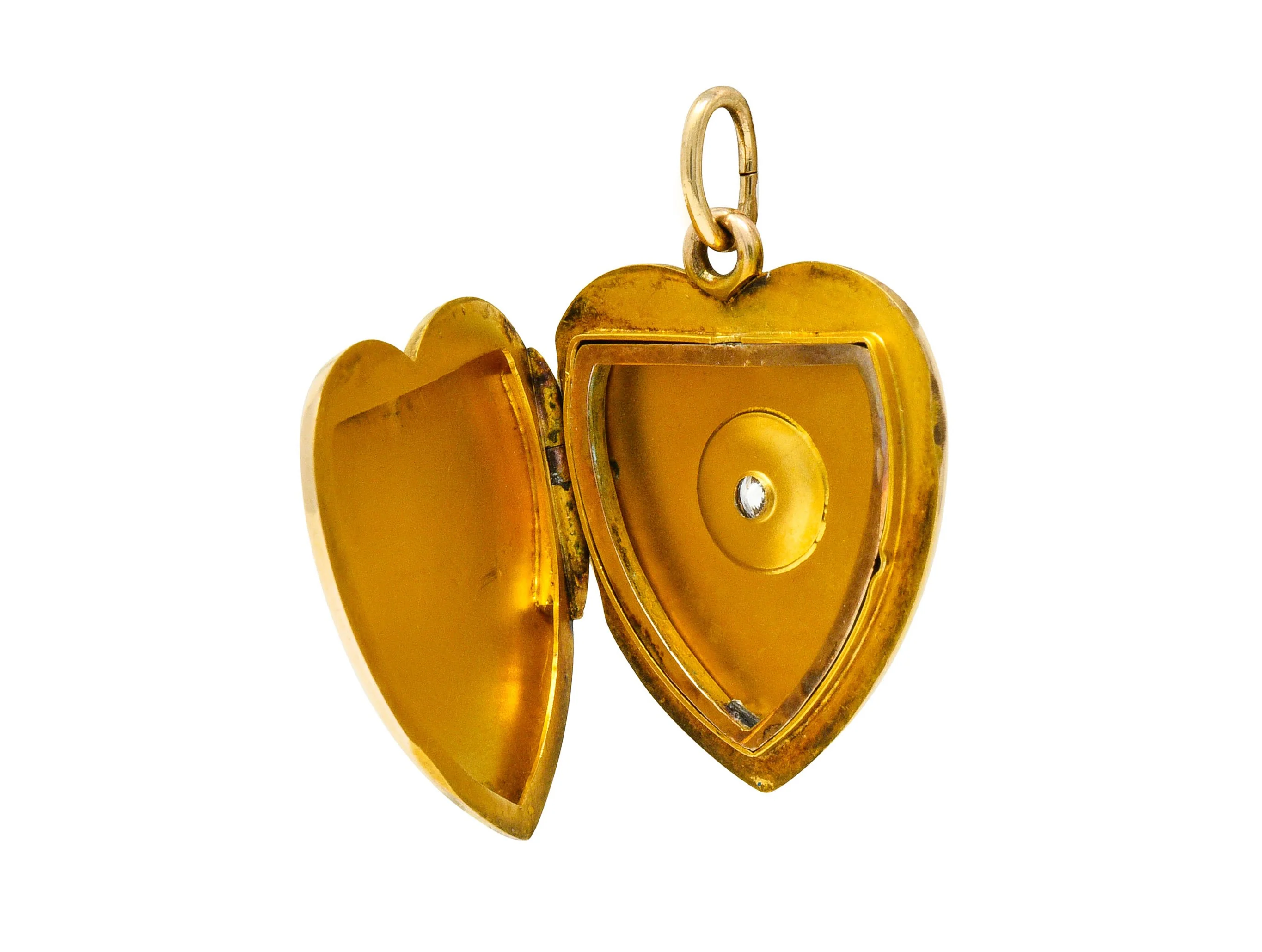 Victorian Old Mine Diamond 14 Karat Gold Heart Locket Pendant - Image 7