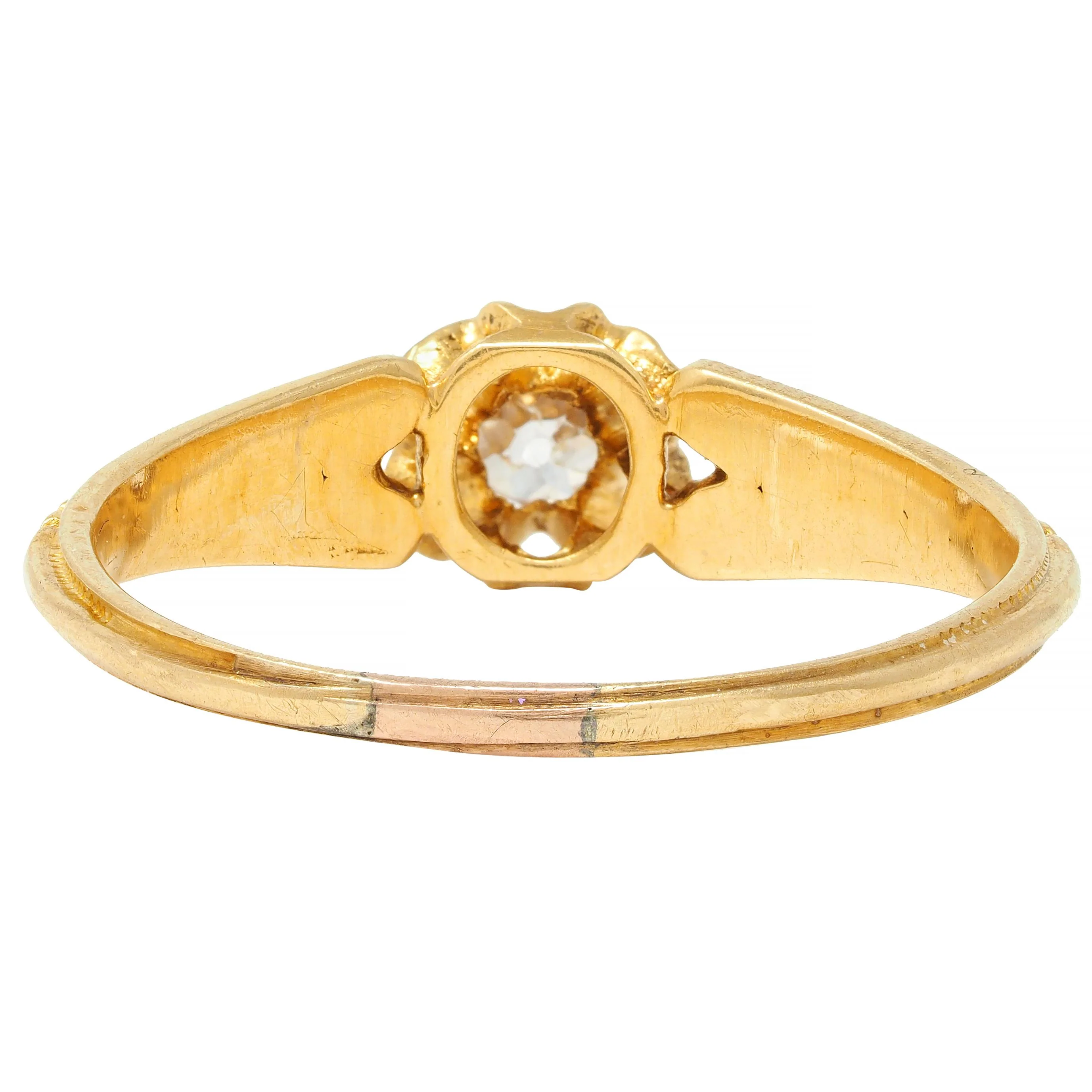Victorian Old Mine Diamond 18 Karat Yellow Gold Belcher Antique Engagement Ring - Image 4
