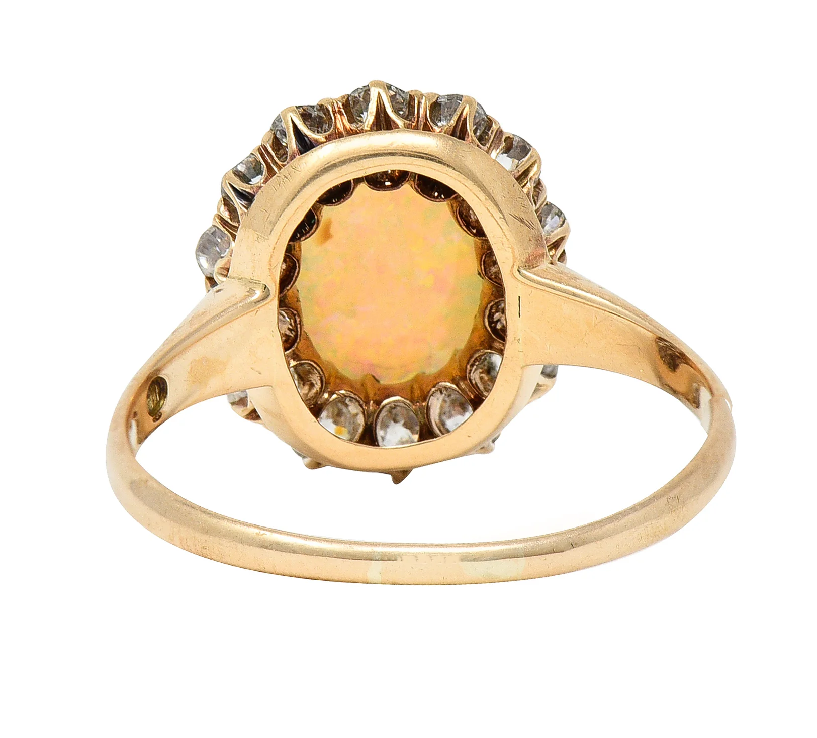 Victorian Old Mine Diamond Opal Cabochon 14 Karat Rose Gold Antique Cluster Ring - Image 4