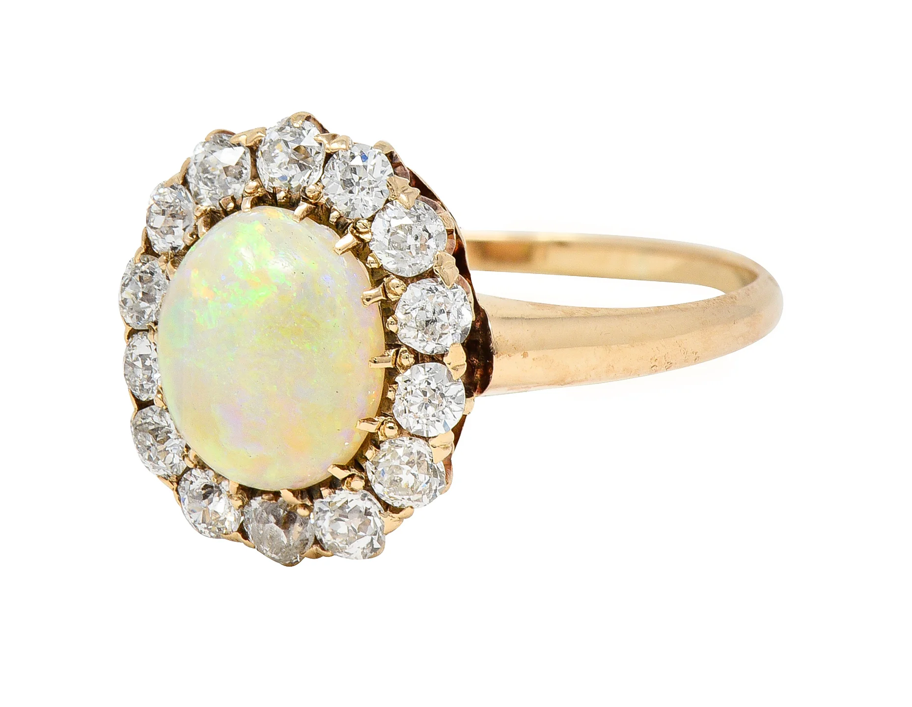 Victorian Old Mine Diamond Opal Cabochon 14 Karat Rose Gold Antique Cluster Ring - Image 6