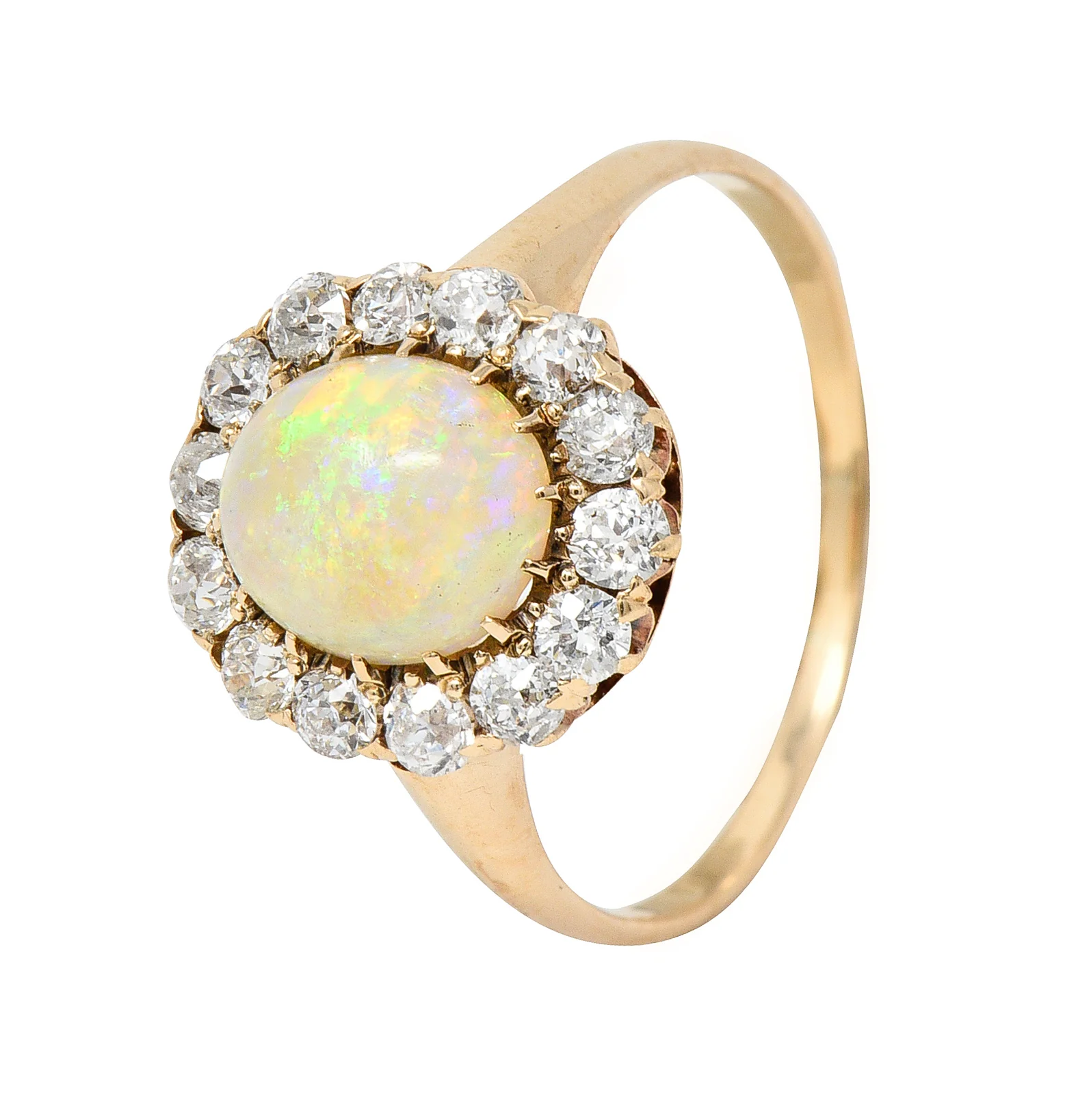 Victorian Old Mine Diamond Opal Cabochon 14 Karat Rose Gold Antique Cluster Ring - Image 8