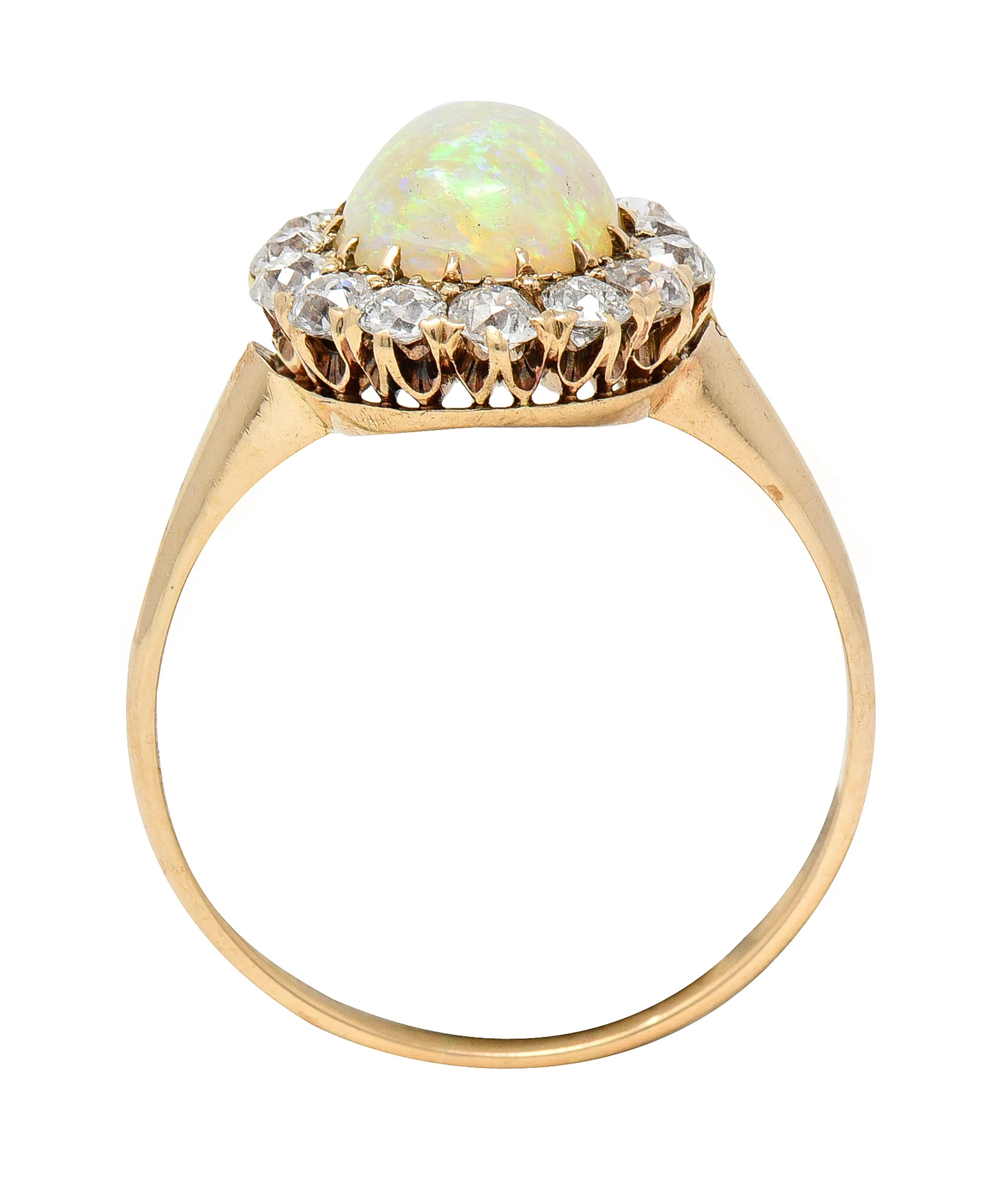 Victorian Old Mine Diamond Opal Cabochon 14 Karat Rose Gold Antique Cluster Ring - Image 9