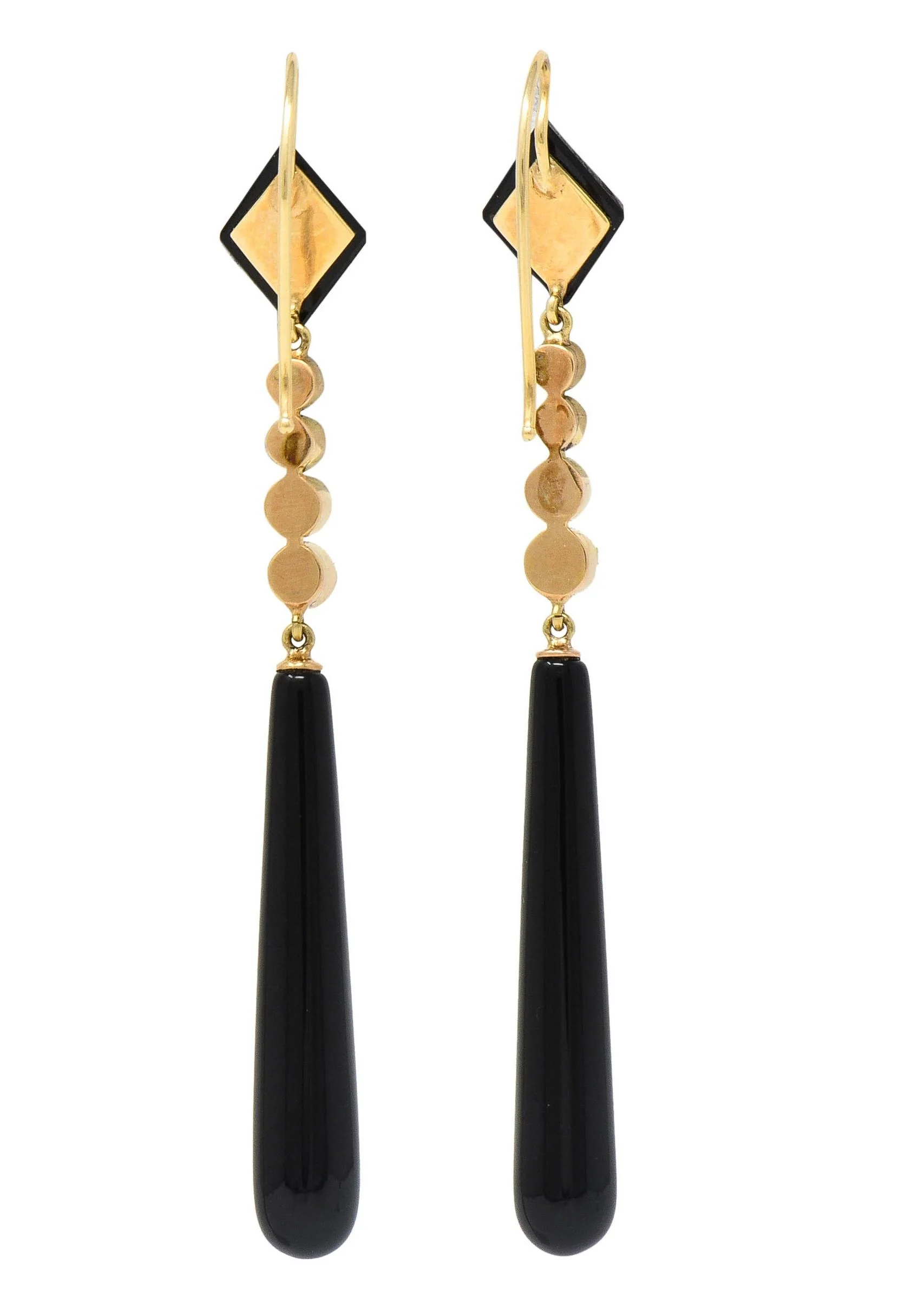 Victorian Onyx Moonstone 18 Karat Yellow Gold Antique Drop Earrings - Image 4