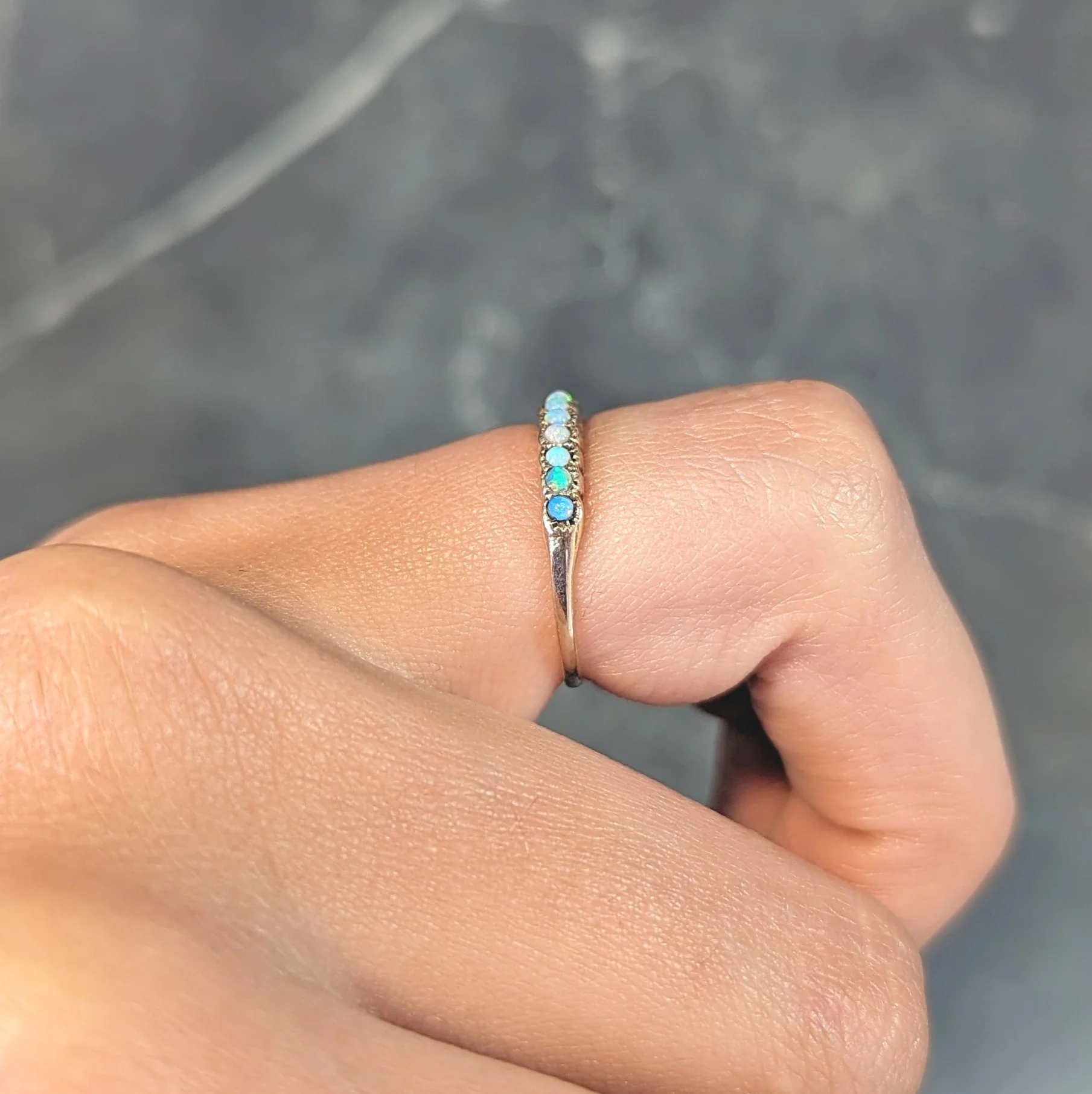 Victorian Opal 14 Karat Rose Gold Nine Stone Antique Stacking Band Ring - Image 12