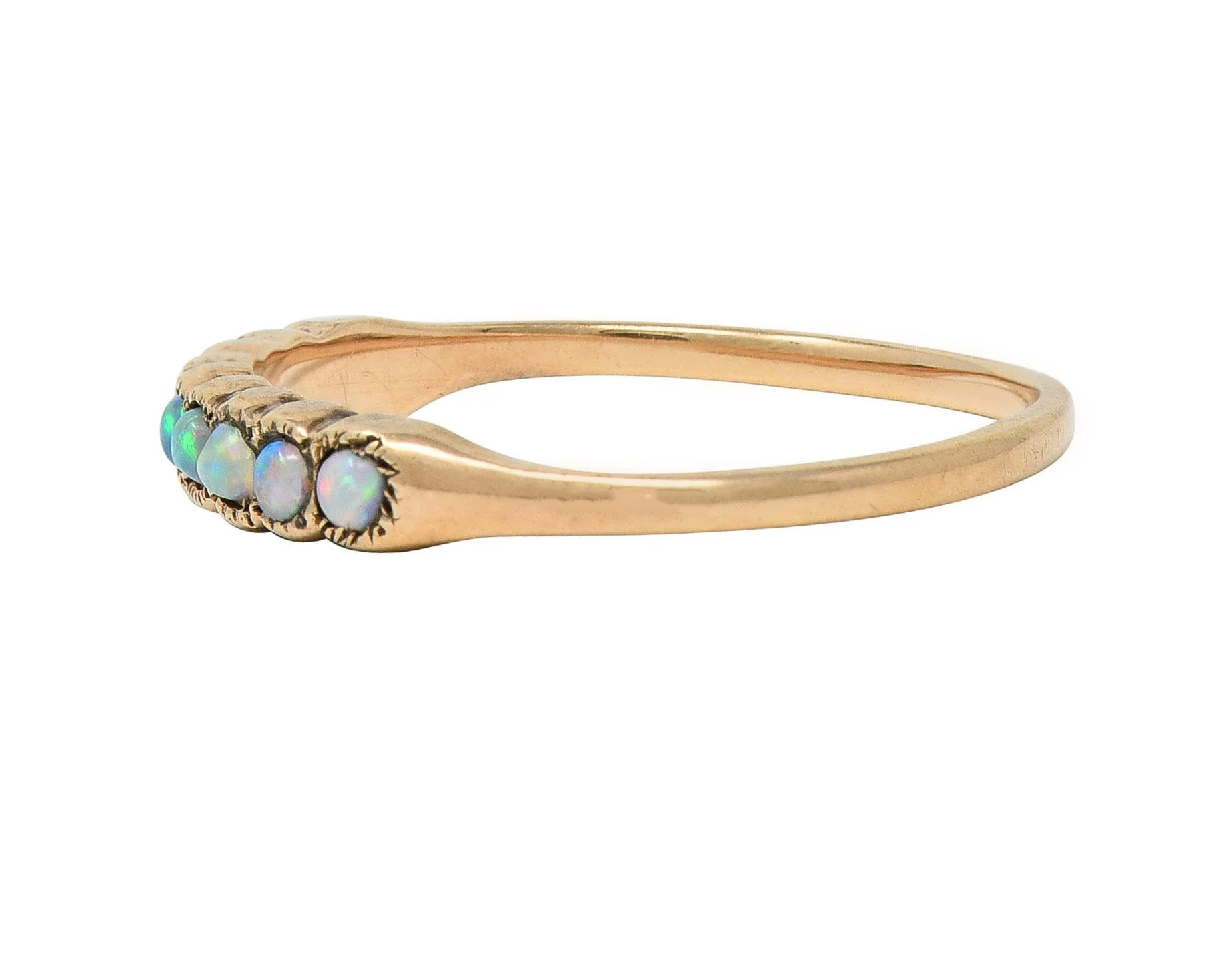 Victorian Opal 14 Karat Rose Gold Nine Stone Antique Stacking Band Ring - Image 6