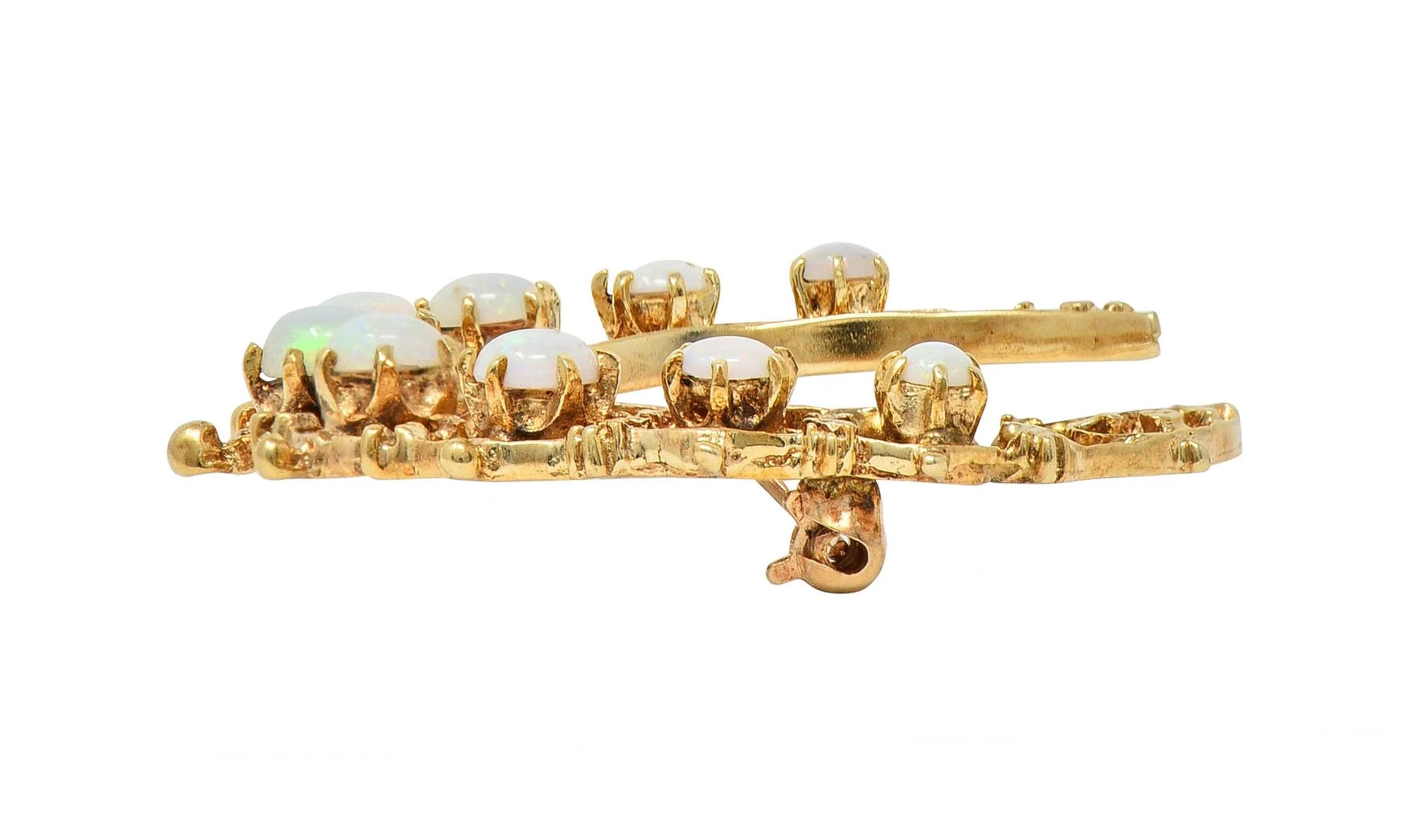 Victorian Opal 14 Karat Yellow Gold Antique Crescent Brooch - Image 6