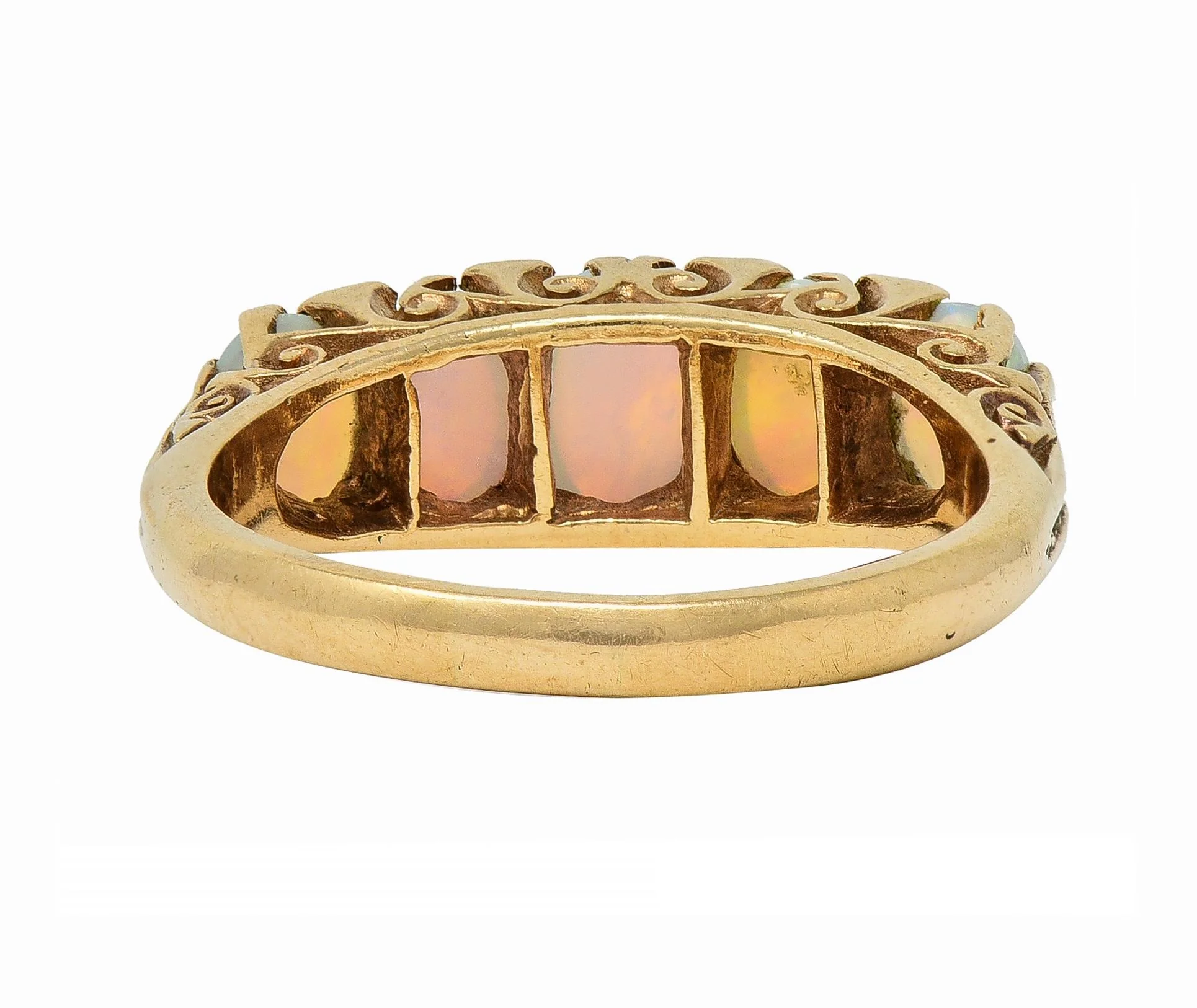 Victorian Opal 9 Karat Yellow Gold Antique Five Stone Band Ring - Image 5