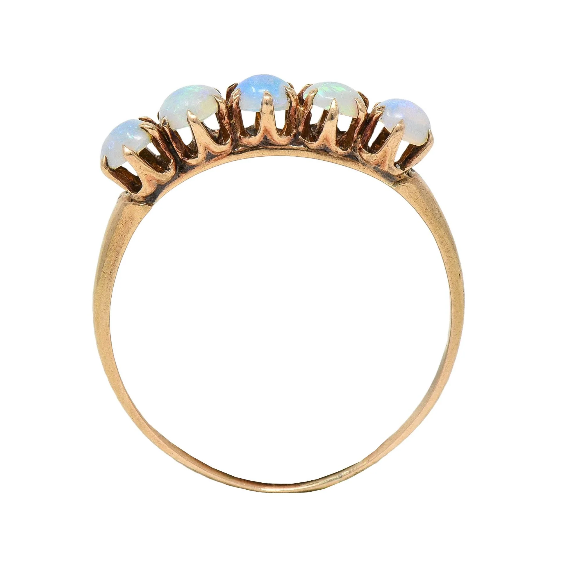 Victorian Opal Cabochon 14 Yellow Karat Gold Five Stone Antique Band Ring - Image 10