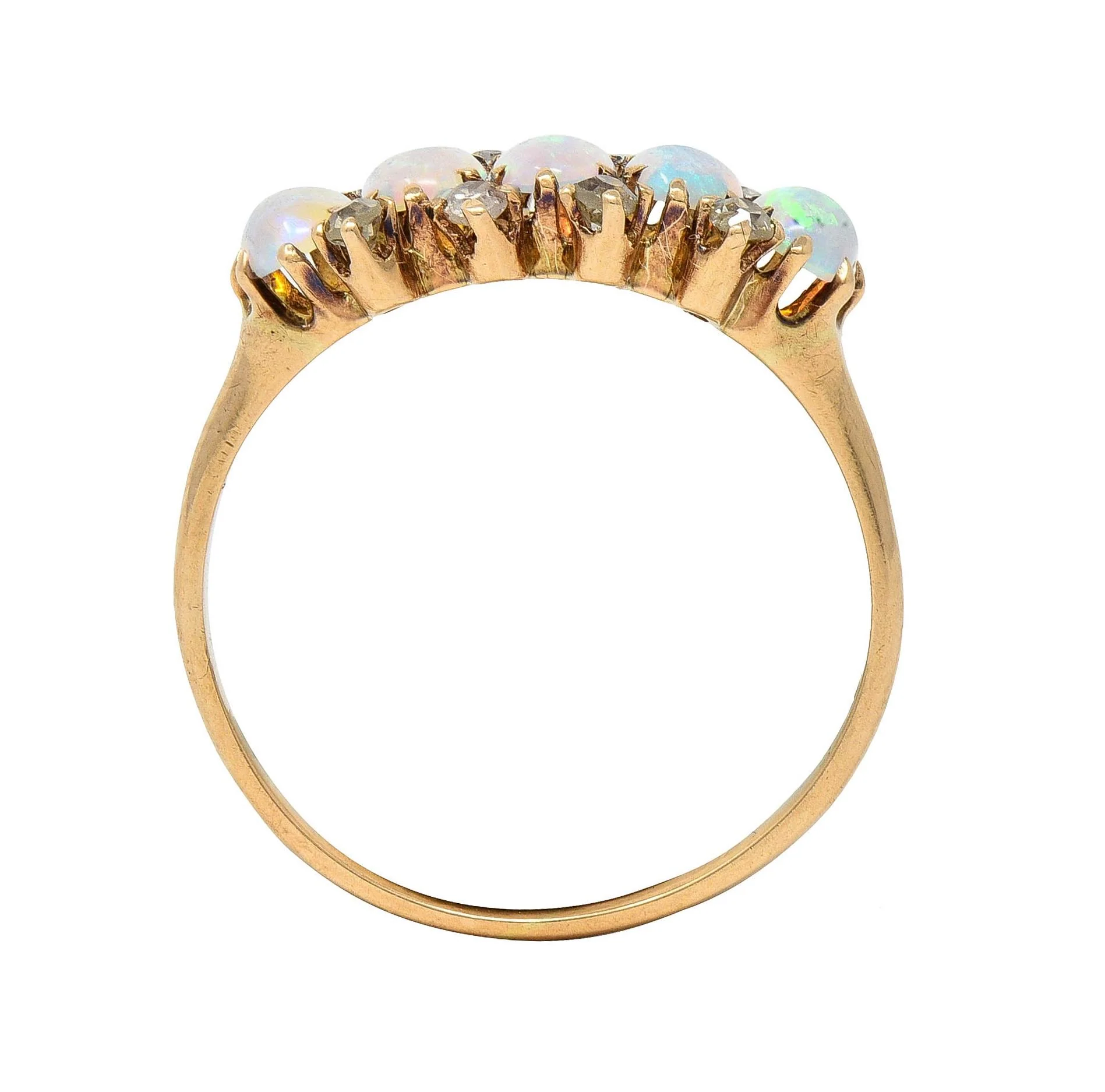 Victorian Opal Cabochon Diamond 14 Karat Yellow Gold Five Stone Antique Ring - Image 10