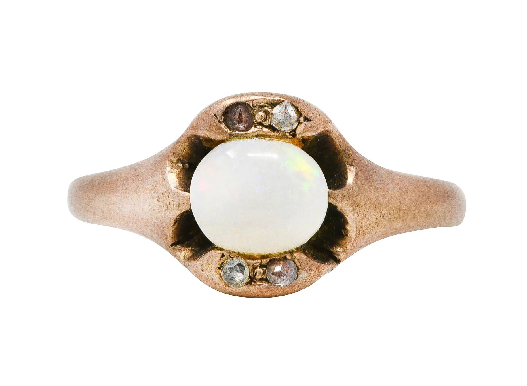 Victorian Opal Diamond 10 Karat Rose Gold Antique Gemstone Ring