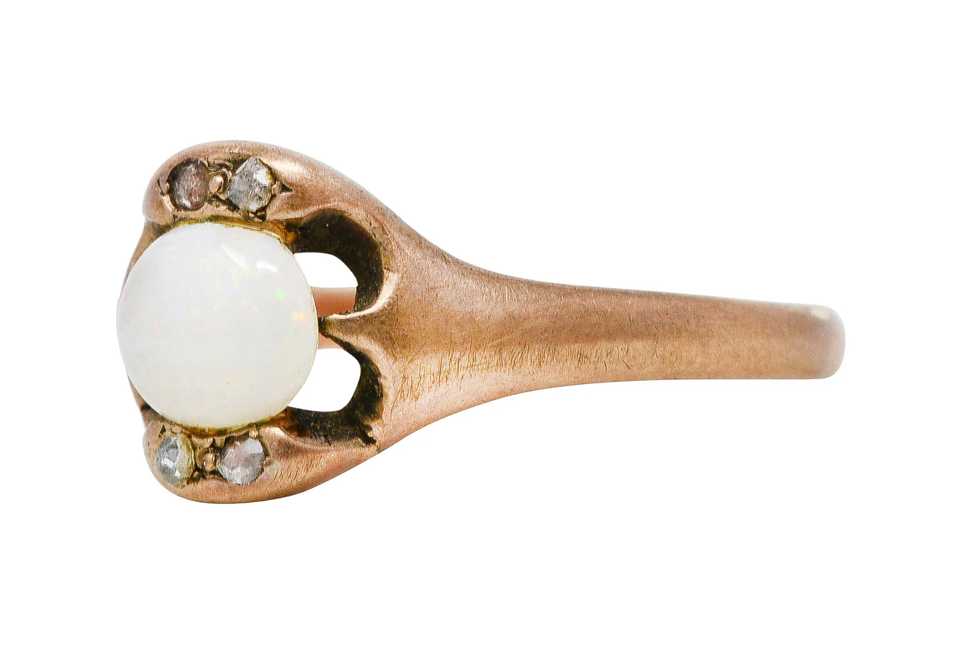 Victorian Opal Diamond 10 Karat Rose Gold Antique Gemstone Ring - Image 6