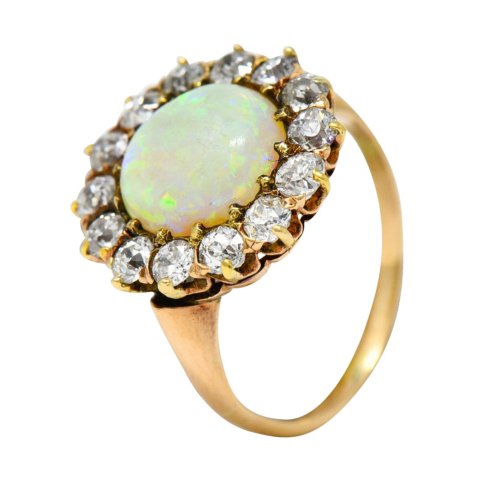Victorian Opal Diamond 14 Karat Gold Cabochon Cluster Ring - Image 8