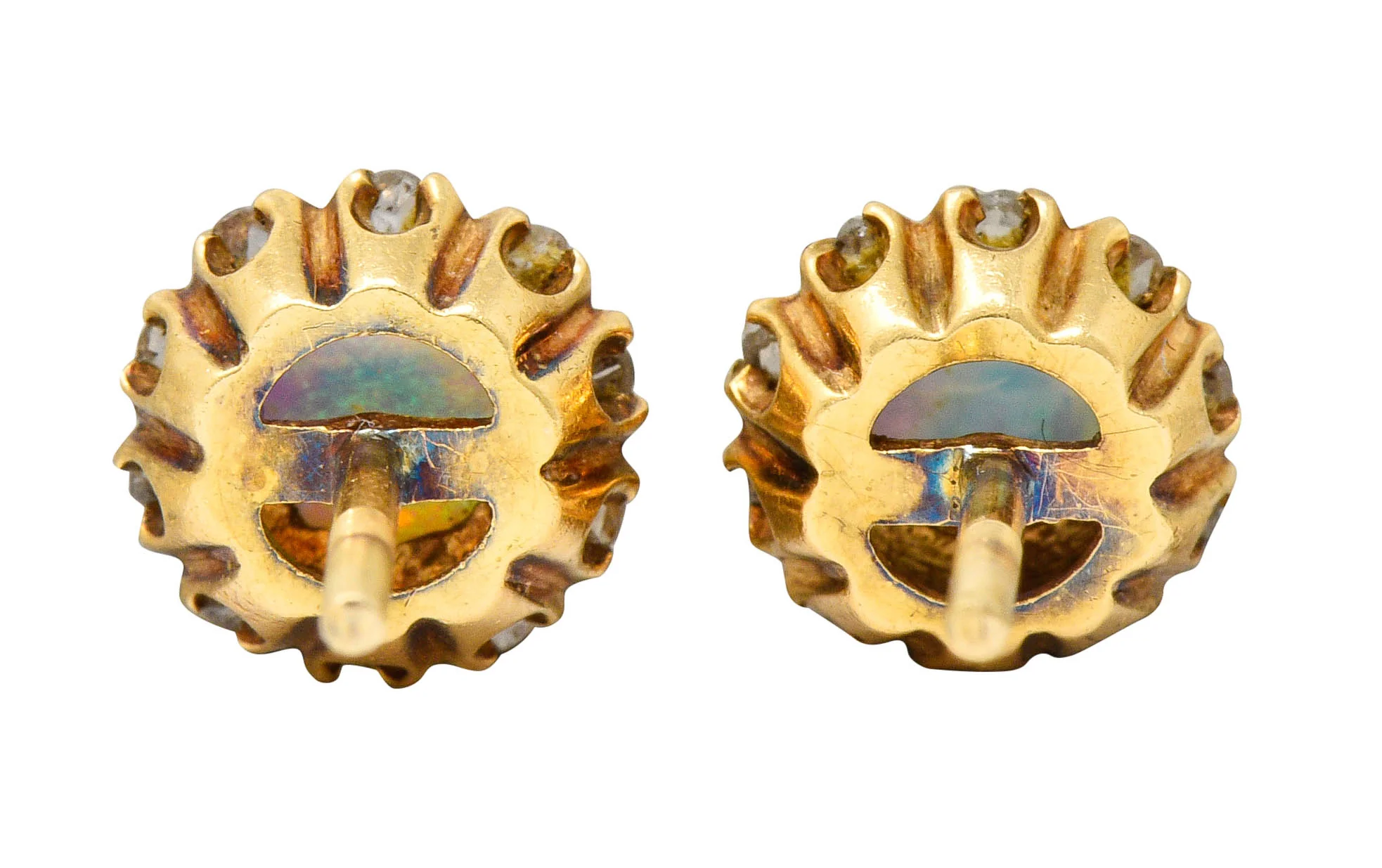 Victorian Opal Diamond 14 karat Gold Cluster Stud Earrings - Image 4