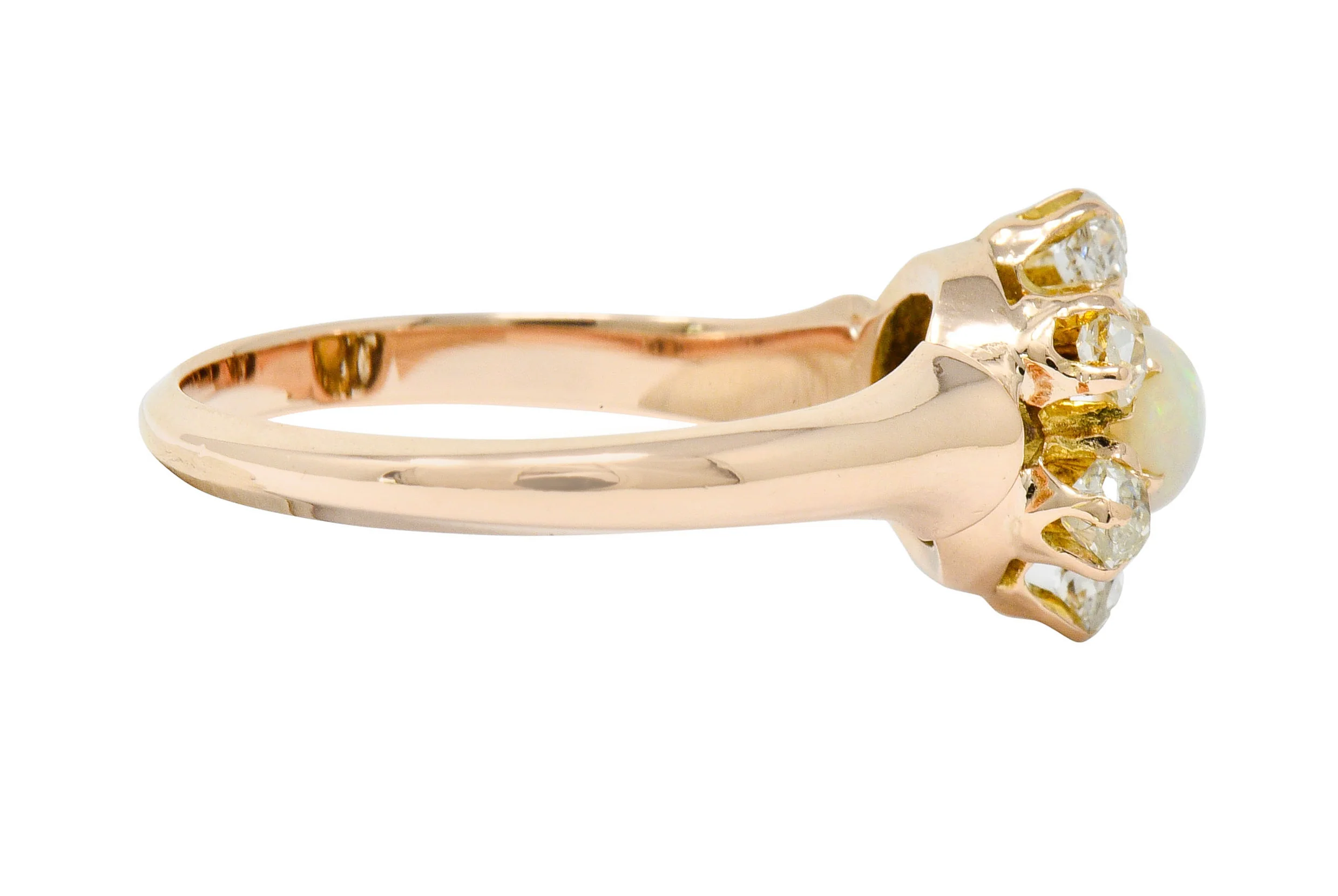 Victorian Opal Diamond 14 Karat Rose Gold Cluster Ring - Image 3