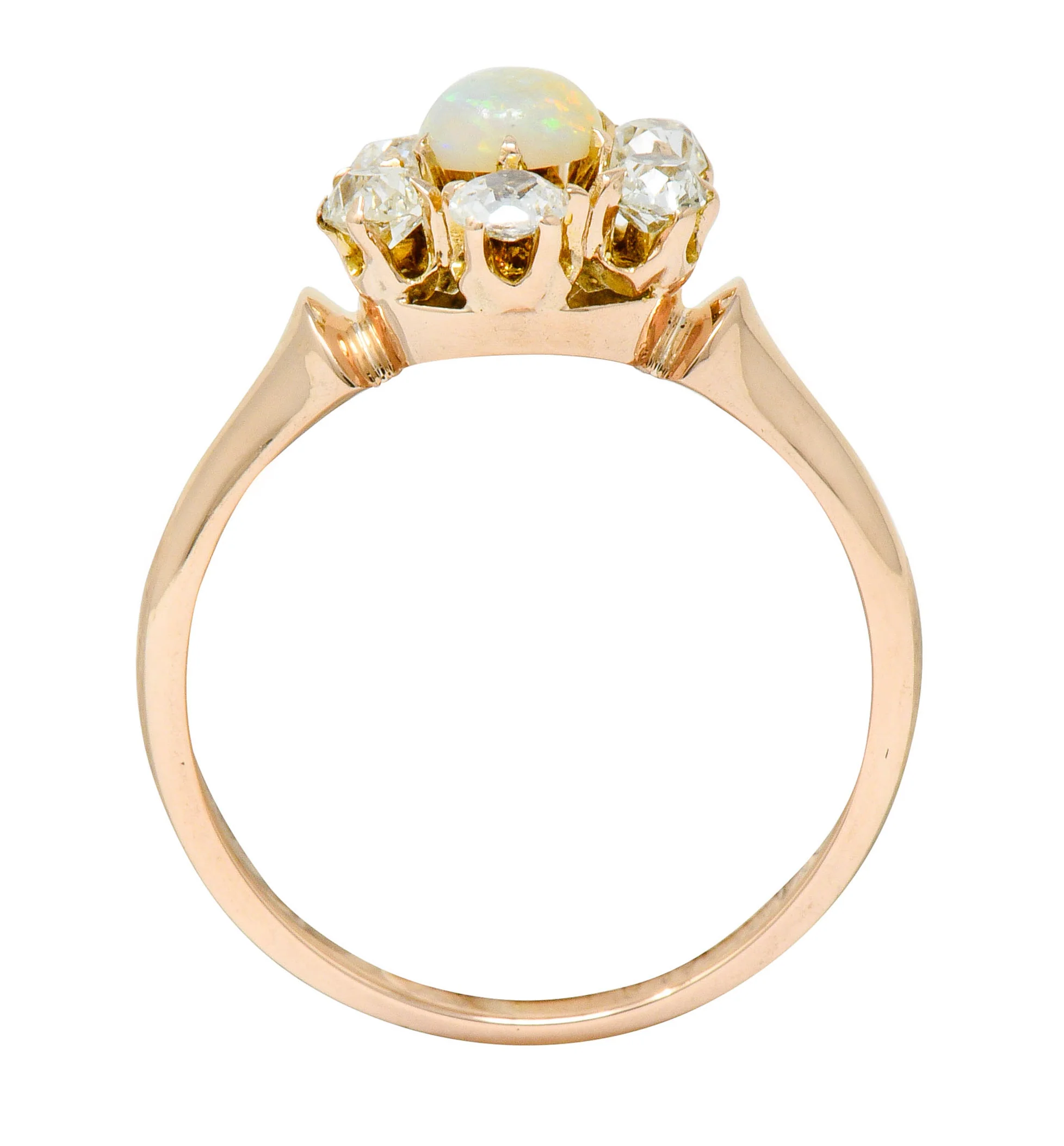 Victorian Opal Diamond 14 Karat Rose Gold Cluster Ring - Image 7