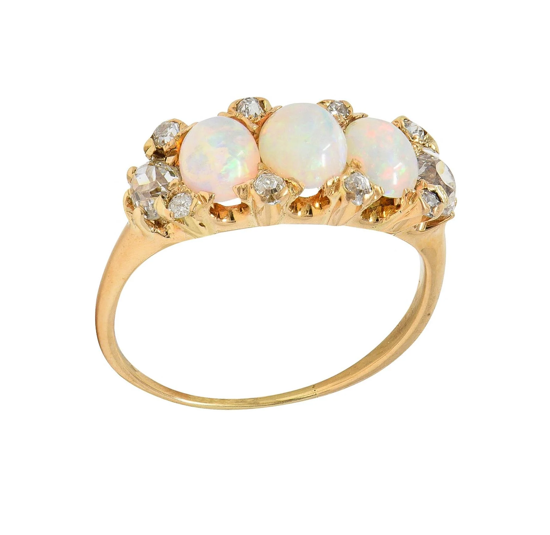 Victorian Opal Diamond 14 Karat Yellow Gold Antique Band Ring - Image 10