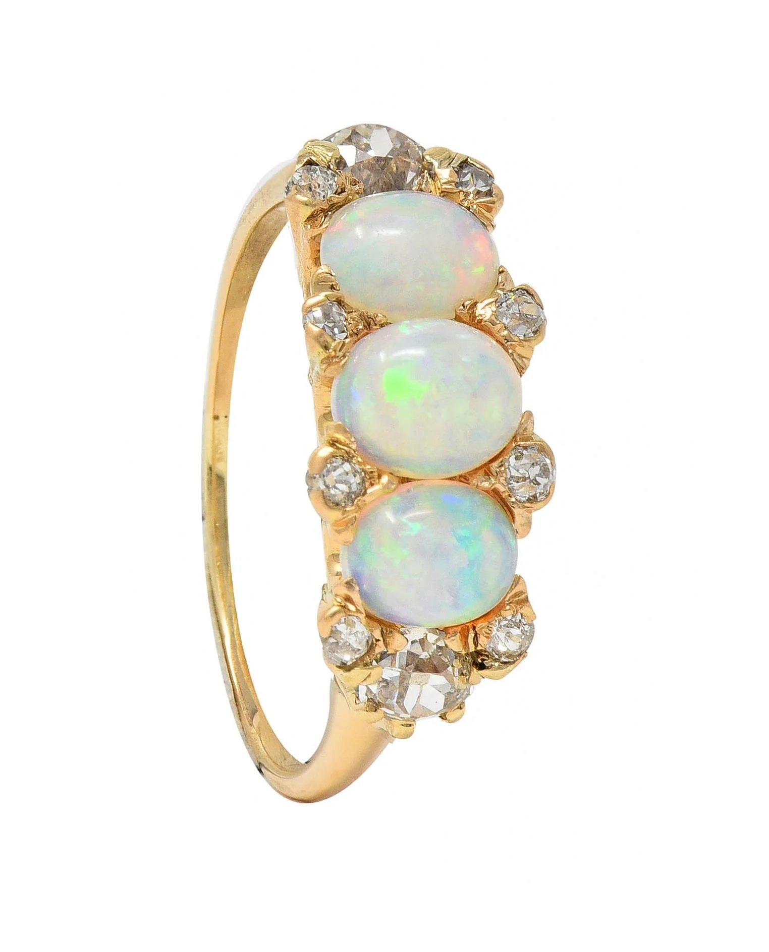 Victorian Opal Diamond 14 Karat Yellow Gold Antique Band Ring - Image 11