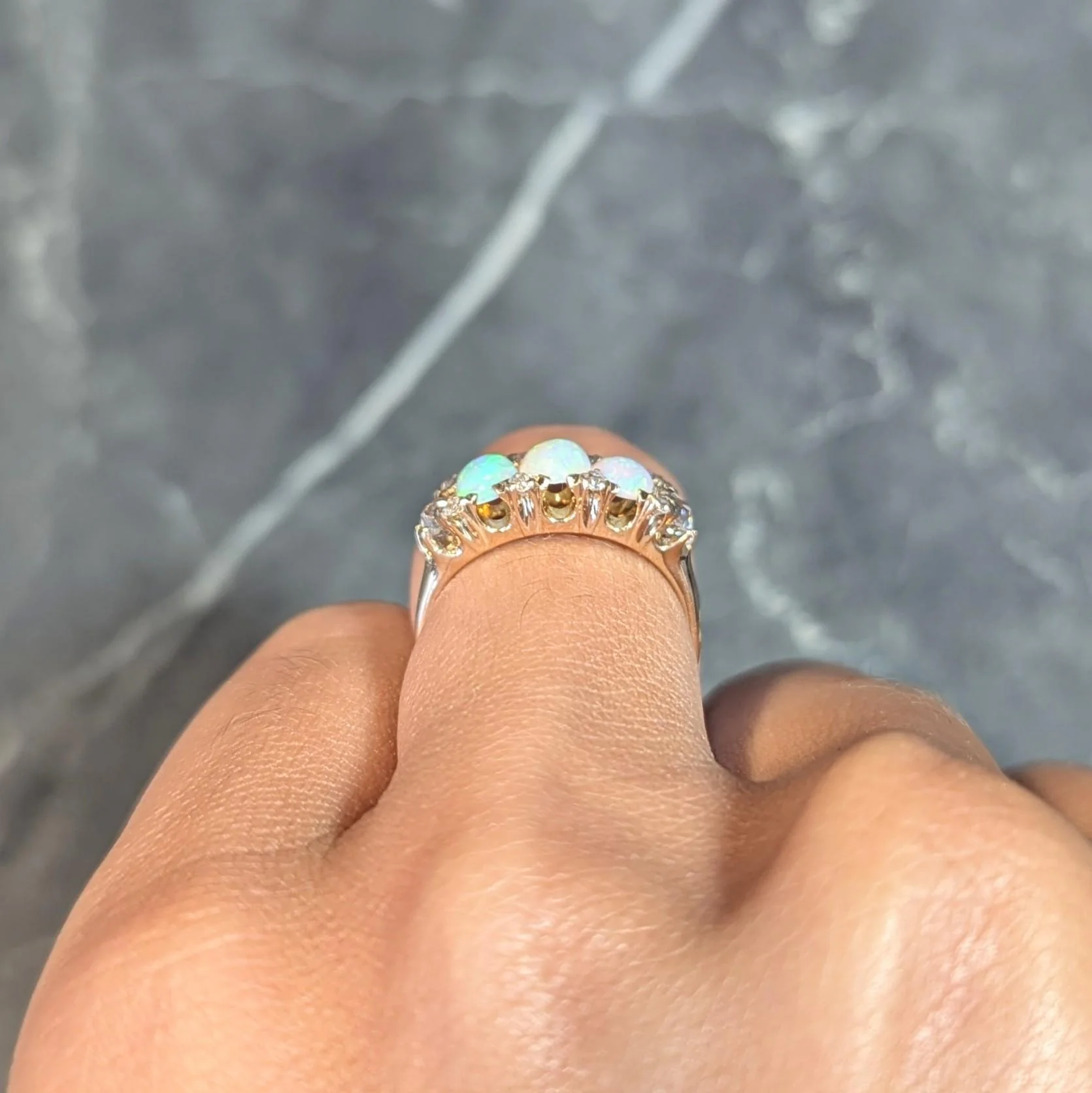 Victorian Opal Diamond 14 Karat Yellow Gold Antique Band Ring - Image 13