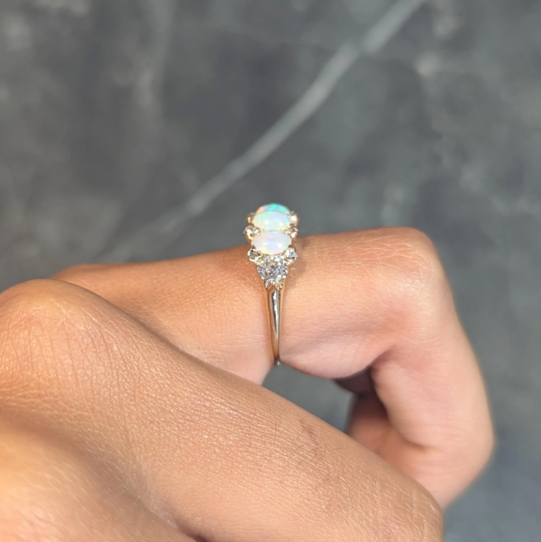 Victorian Opal Diamond 14 Karat Yellow Gold Antique Band Ring - Image 14
